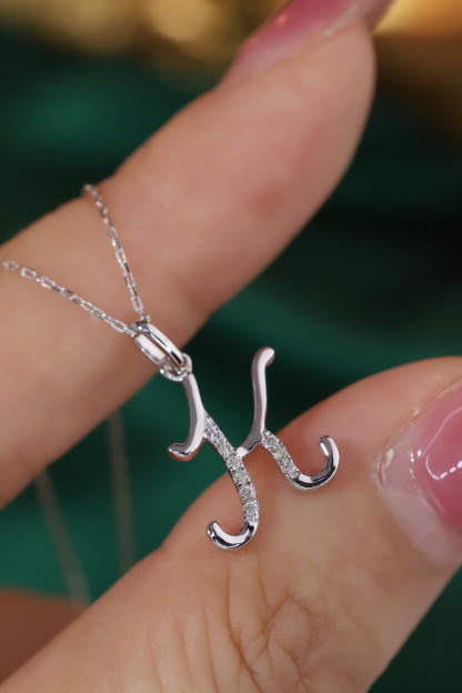 18k Gold Necklace with the Letter "K" Inlaid with 0.05ct Natural Diamond