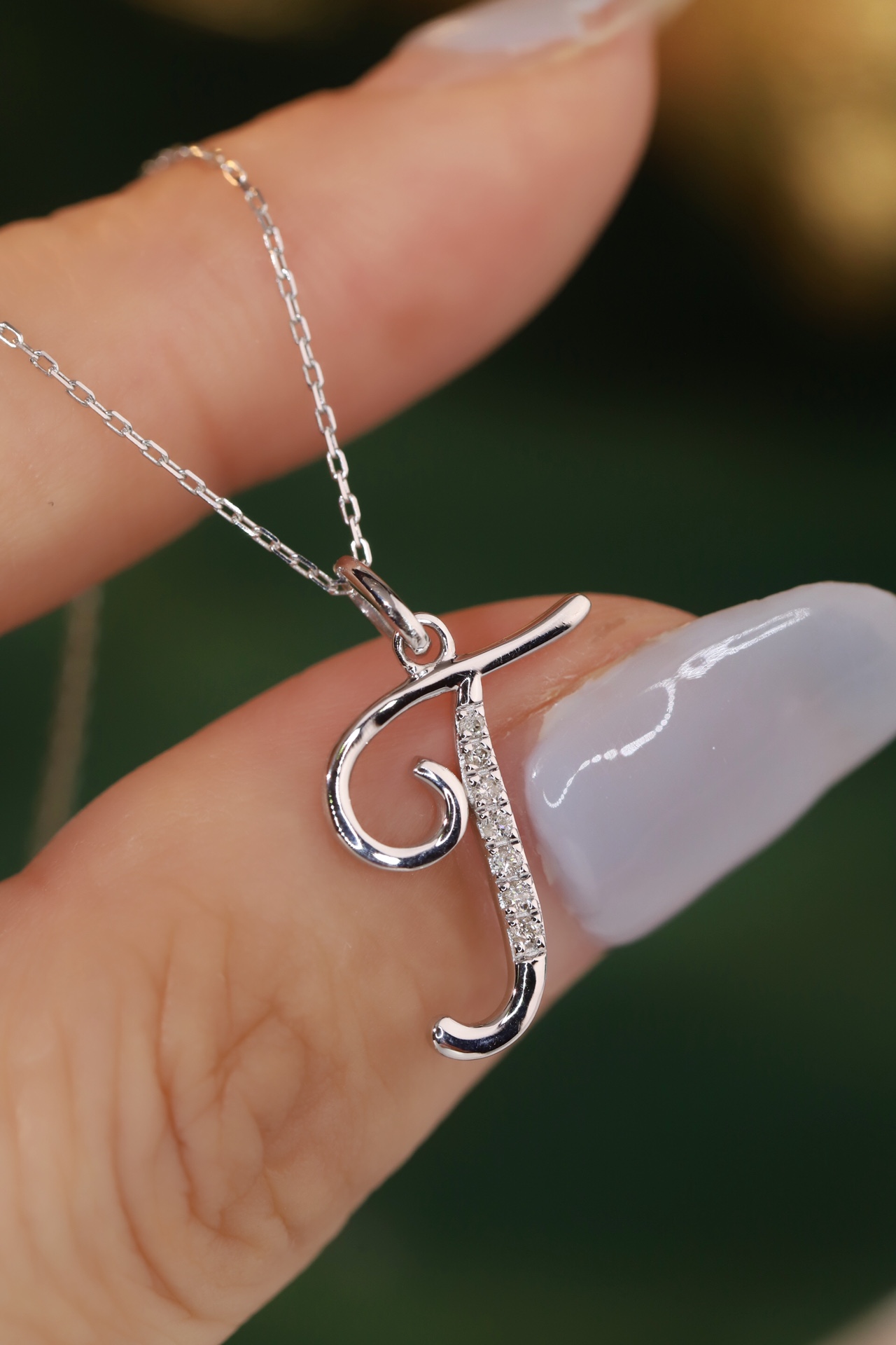 18k Gold Necklace with the Letter "T" Inlaid with 0.05ct Natural Diamond