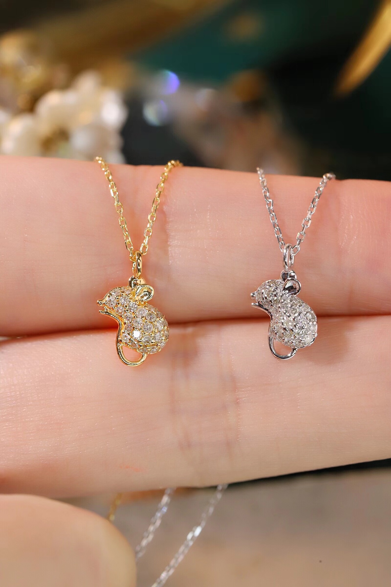 18k Gold Necklace, Chinese Cultural Elements Zodiac Series – Rat, Natural Diamond 0.15ct Chinese Zodiac