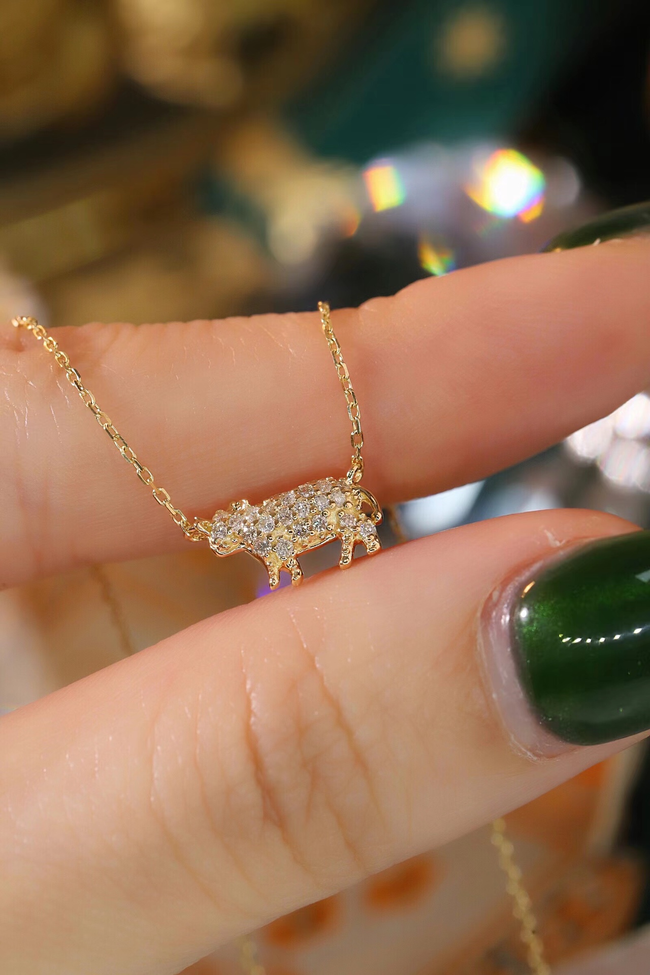 18k Gold Necklace, Chinese Cultural Elements Zodiac Series – Ox, Natural Diamond 0.15ct Chinese Zodiac