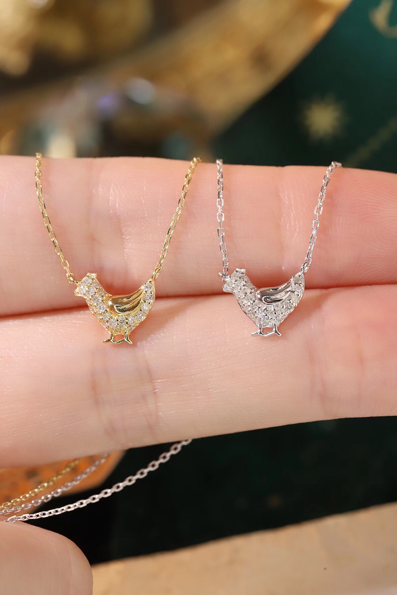 18k Gold Necklace, Chinese Cultural Elements Zodiac Series – Chick, Natural Diamond 0.10ct Chinese Zodiac