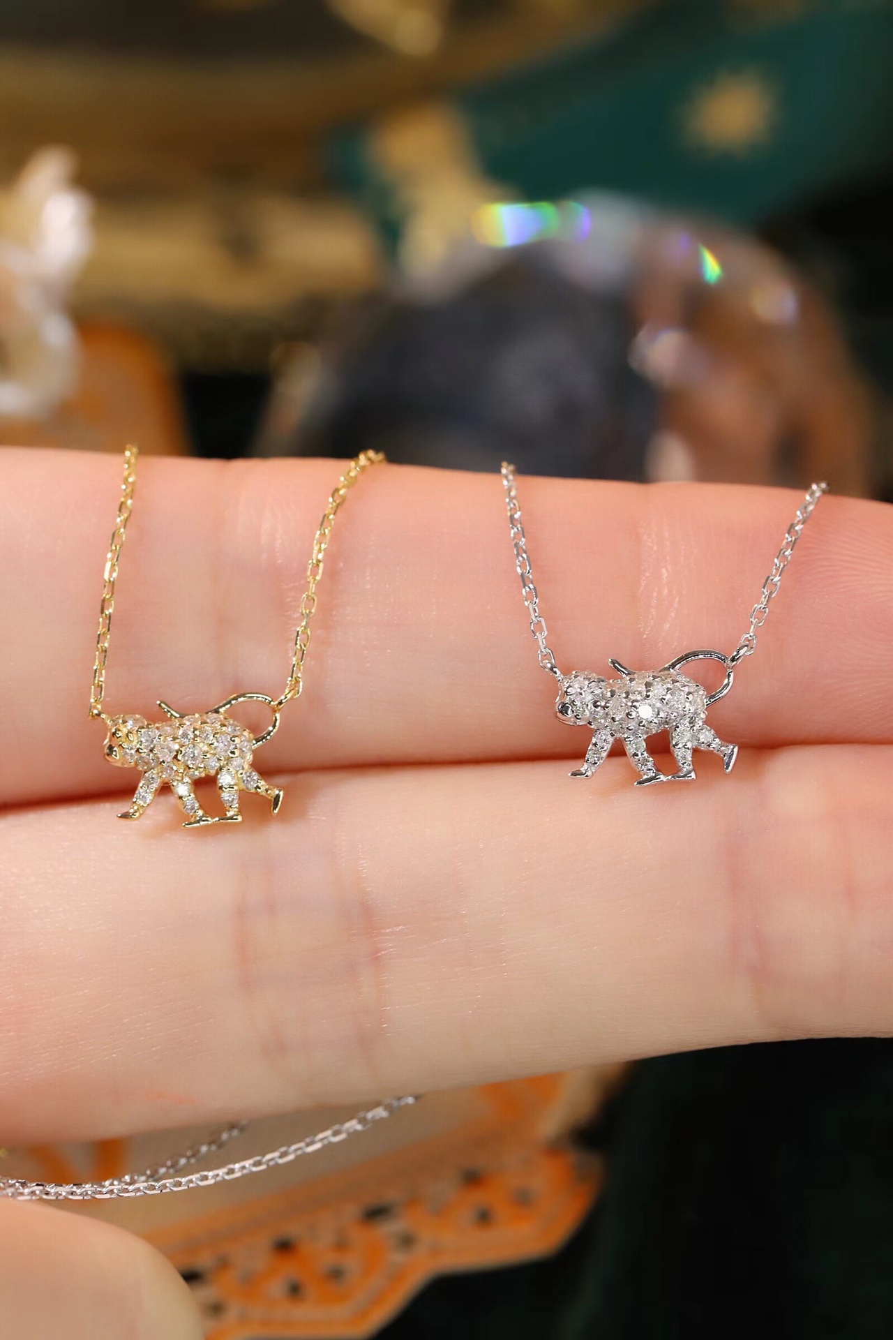 18k Gold Necklace, Chinese Cultural Elements Zodiac Series – Monkey, Natural Diamond 0.12ct Chinese Zodiac