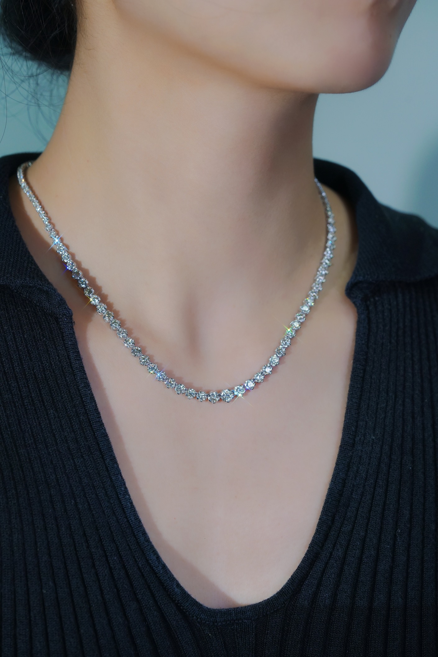 18k Gold Necklace, Luxury Diamond Necklace with Full Circle Setting, Natural Diamonds totaling 7.65ct