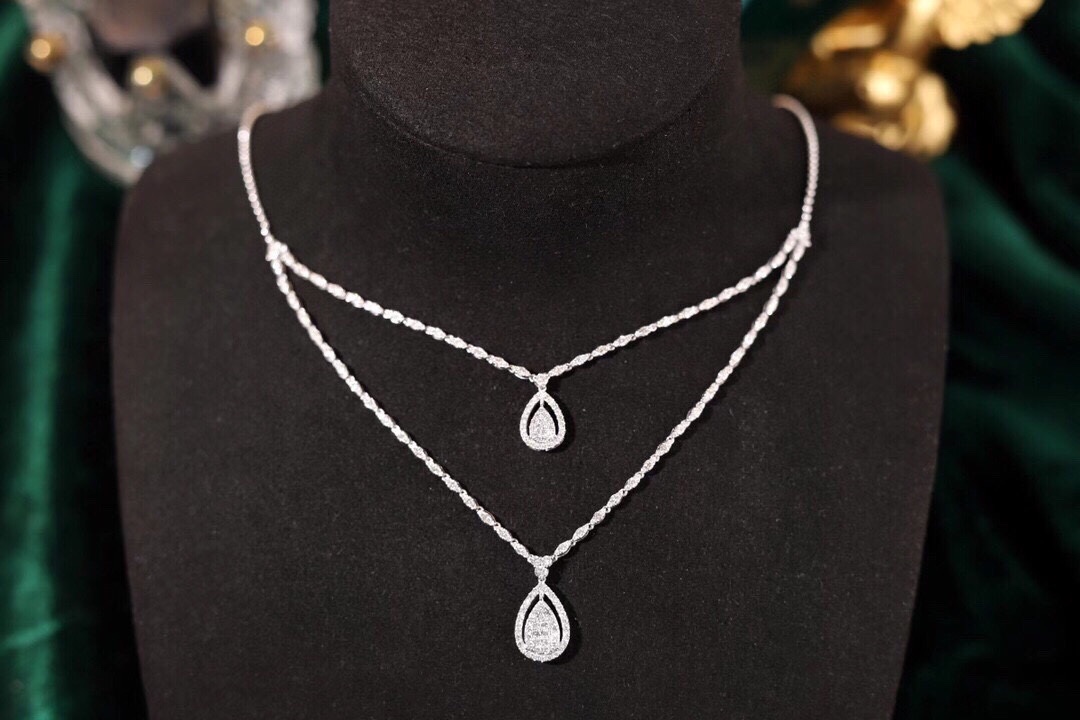 18k gold-plated double-layer necklace with natural diamonds totaling 2.0ct