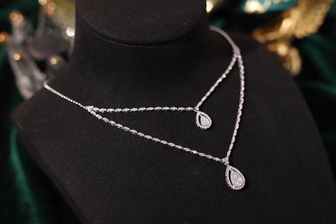 18k gold-plated double-layer necklace with natural diamonds totaling 2.0ct