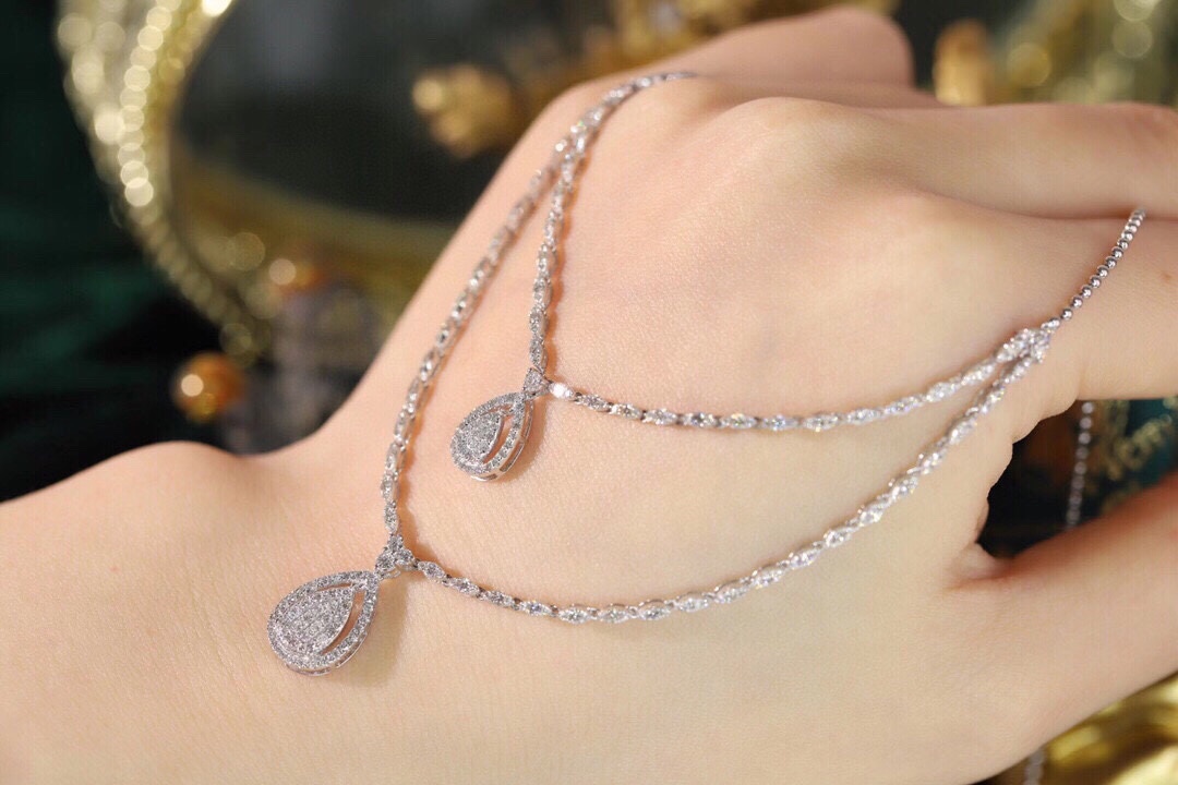 18k gold-plated double-layer necklace with natural diamonds totaling 2.0ct