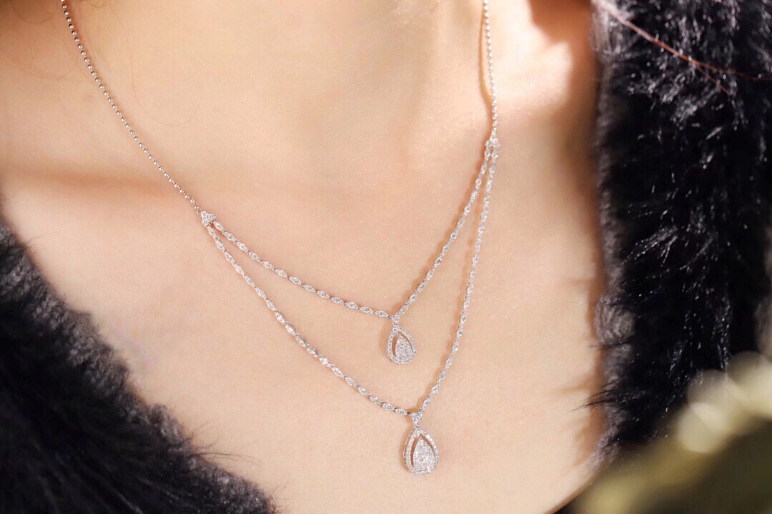 18k gold-plated double-layer necklace with natural diamonds totaling 2.0ct