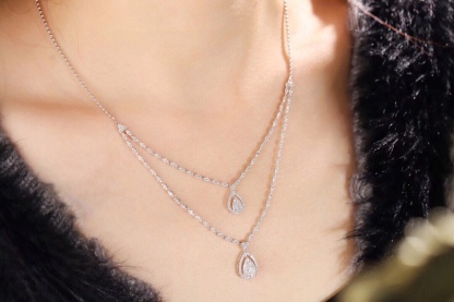 18k gold-plated double-layer necklace with natural diamonds totaling 2.0ct