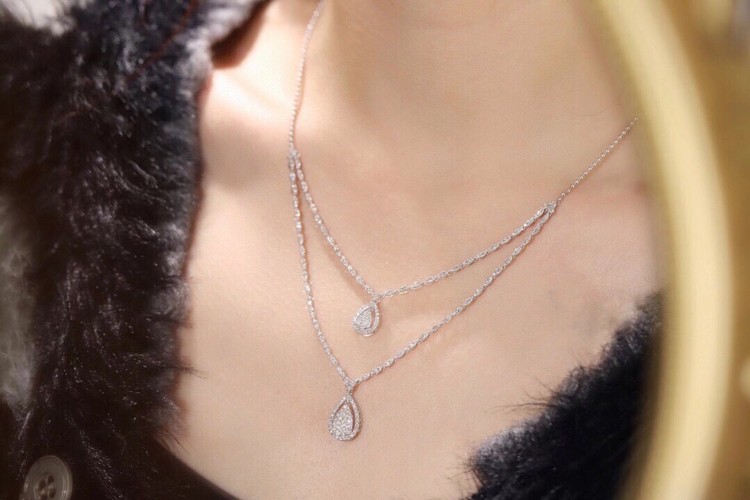 18k gold-plated double-layer necklace with natural diamonds totaling 2.0ct
