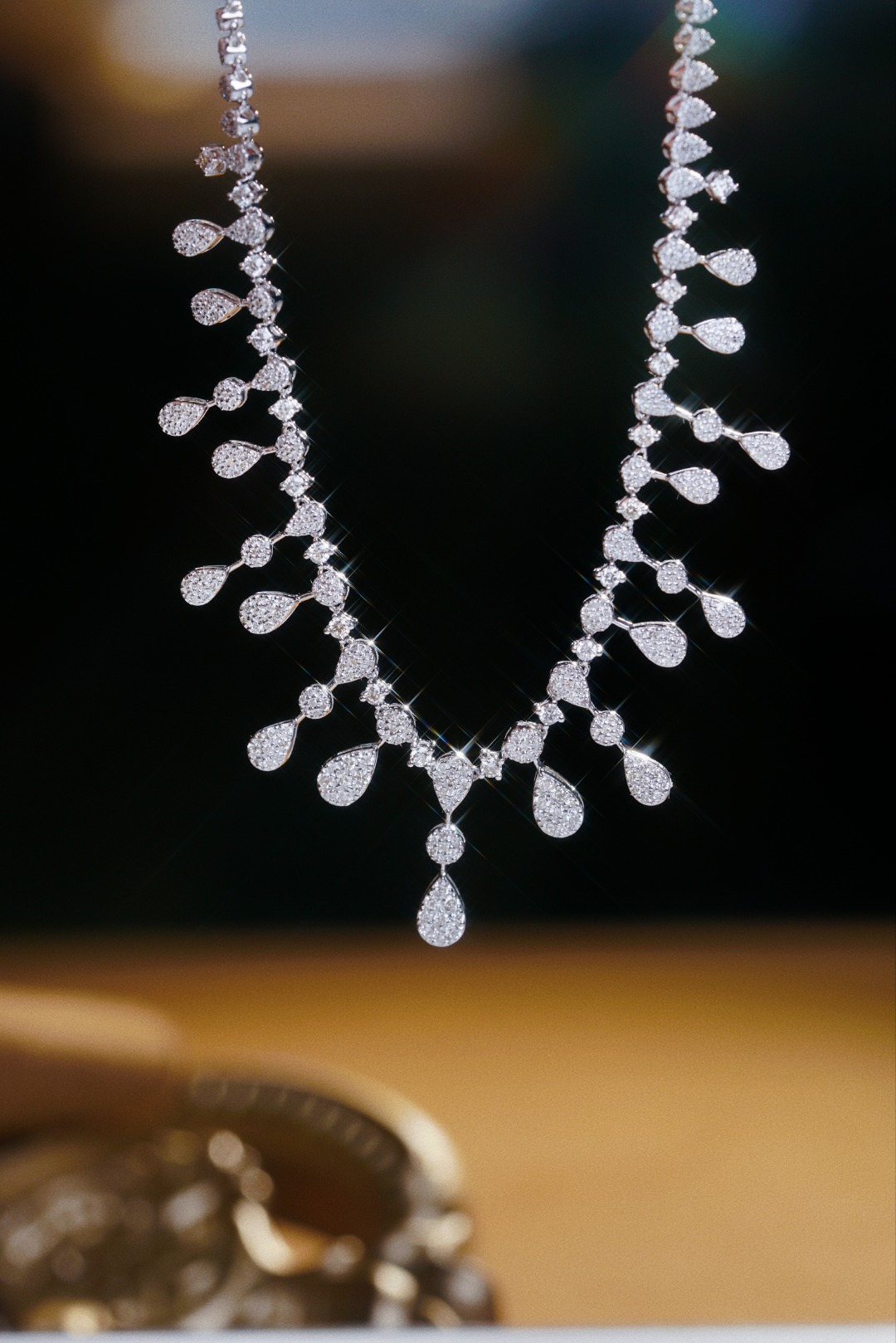 18k Gold Necklace, Luxury Semi-Circle Diamond Necklace with 2.05ct Natural Diamonds