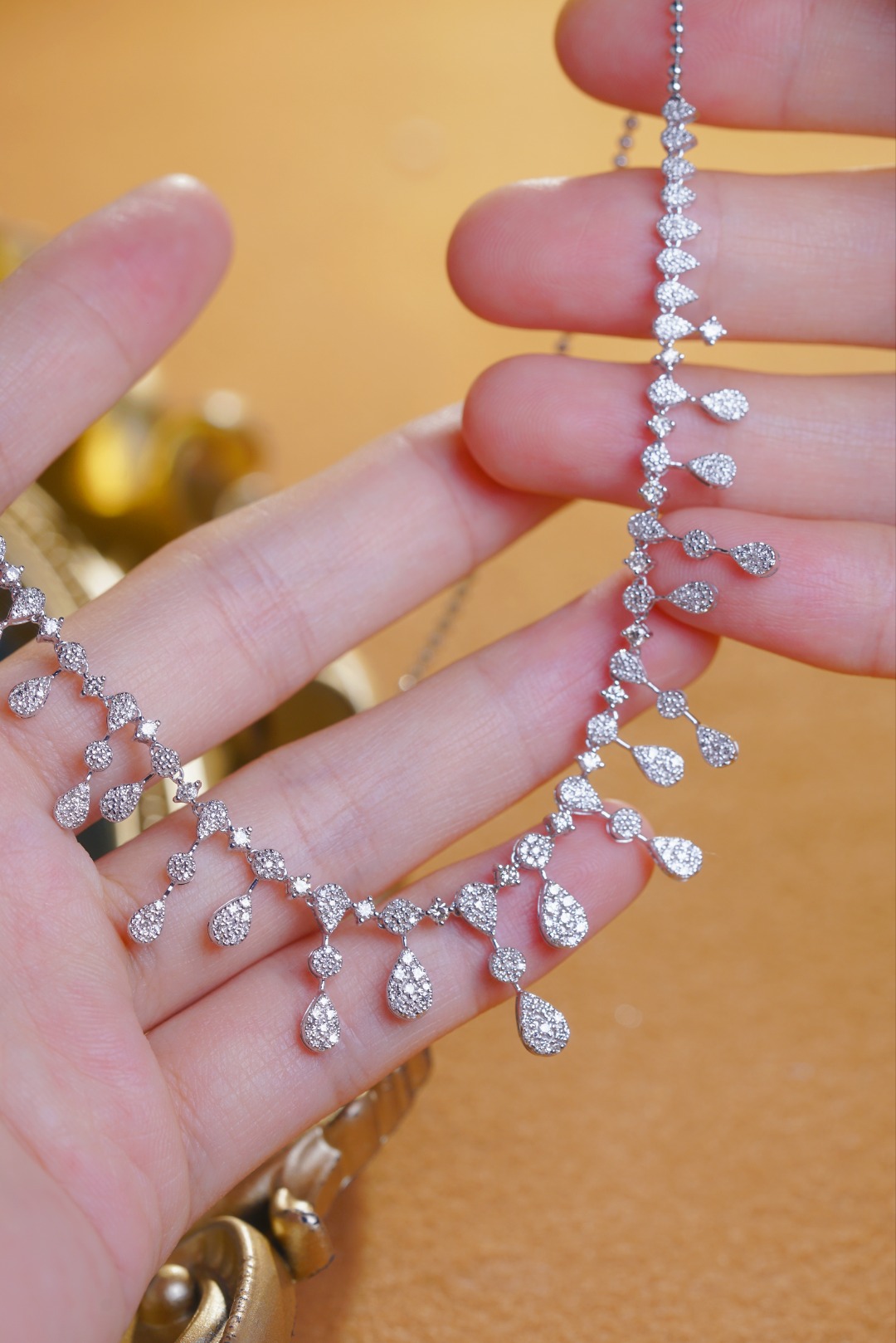 18k Gold Necklace, Luxury Semi-Circle Diamond Necklace with 2.05ct Natural Diamonds