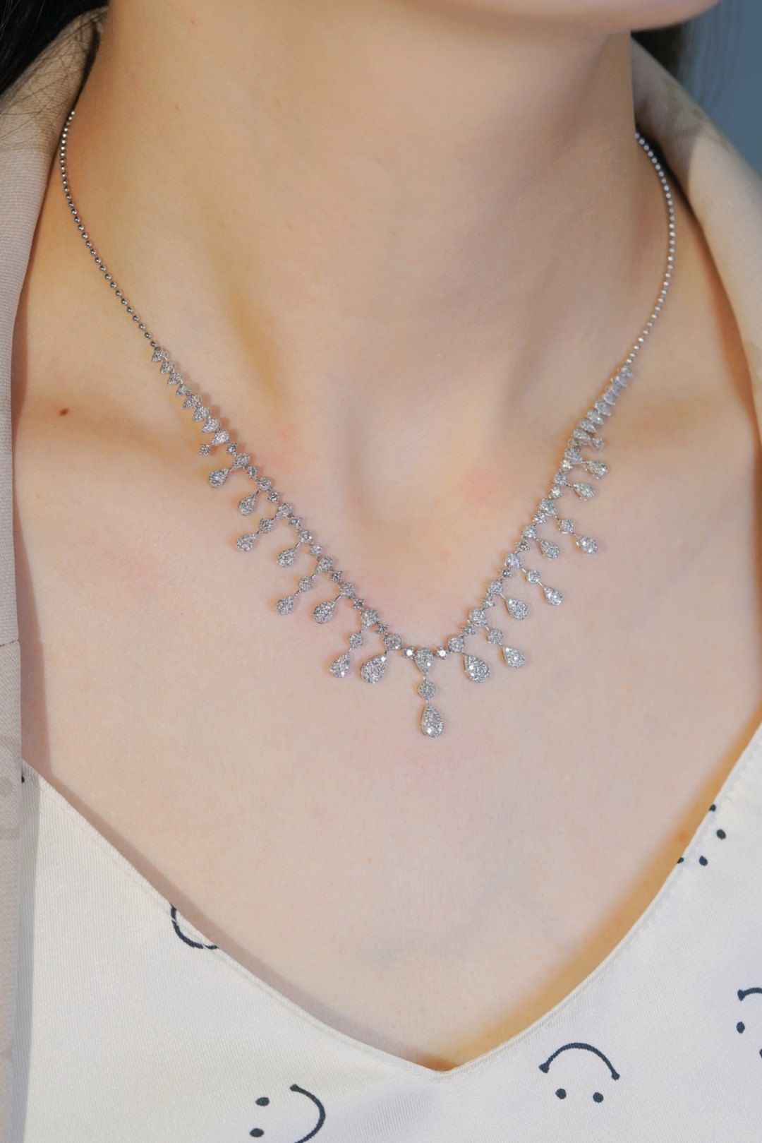 18k Gold Necklace, Luxury Semi-Circle Diamond Necklace with 2.05ct Natural Diamonds