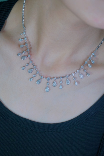 18k Gold Necklace, Luxury Semi-Circle Diamond Necklace with 2.70ct Natural Diamonds