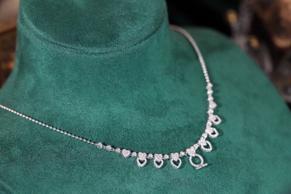 18k Gold Necklace, Luxury Semi-Circle Diamond Necklace with 0.75ct Natural Diamonds