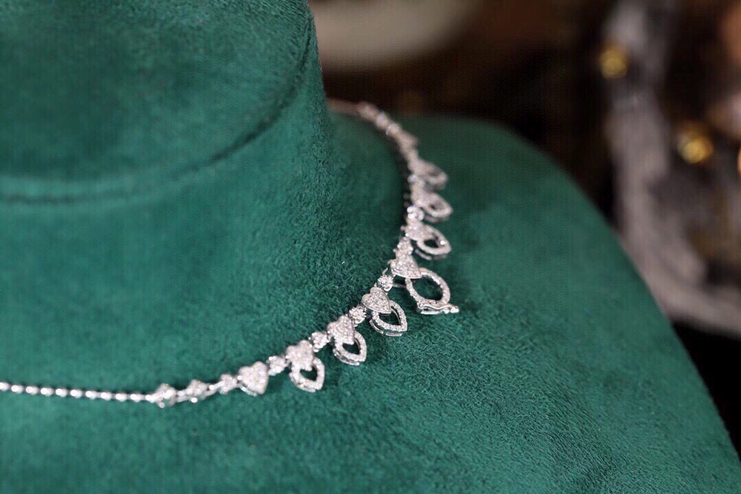 18k Gold Necklace, Luxury Semi-Circle Diamond Necklace with 0.75ct Natural Diamonds