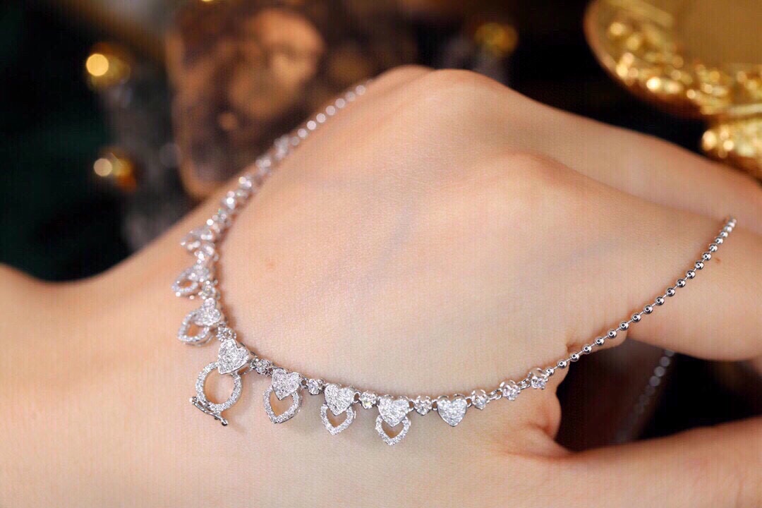 18k Gold Necklace, Luxury Semi-Circle Diamond Necklace with 0.75ct Natural Diamonds