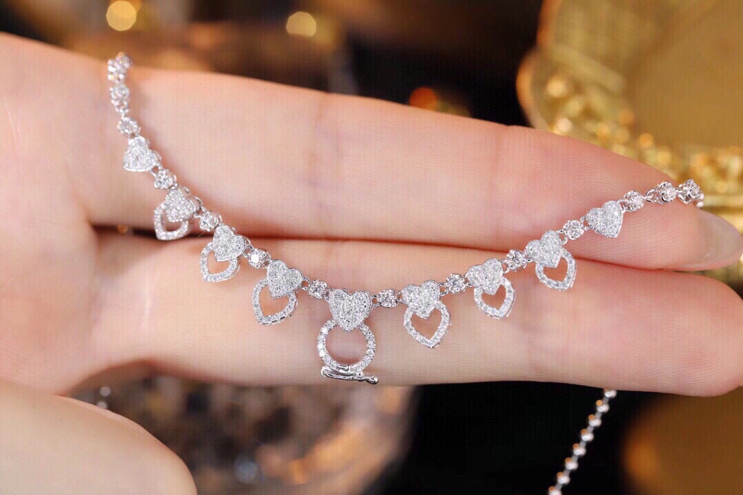 18k Gold Necklace, Luxury Semi-Circle Diamond Necklace with 0.75ct Natural Diamonds