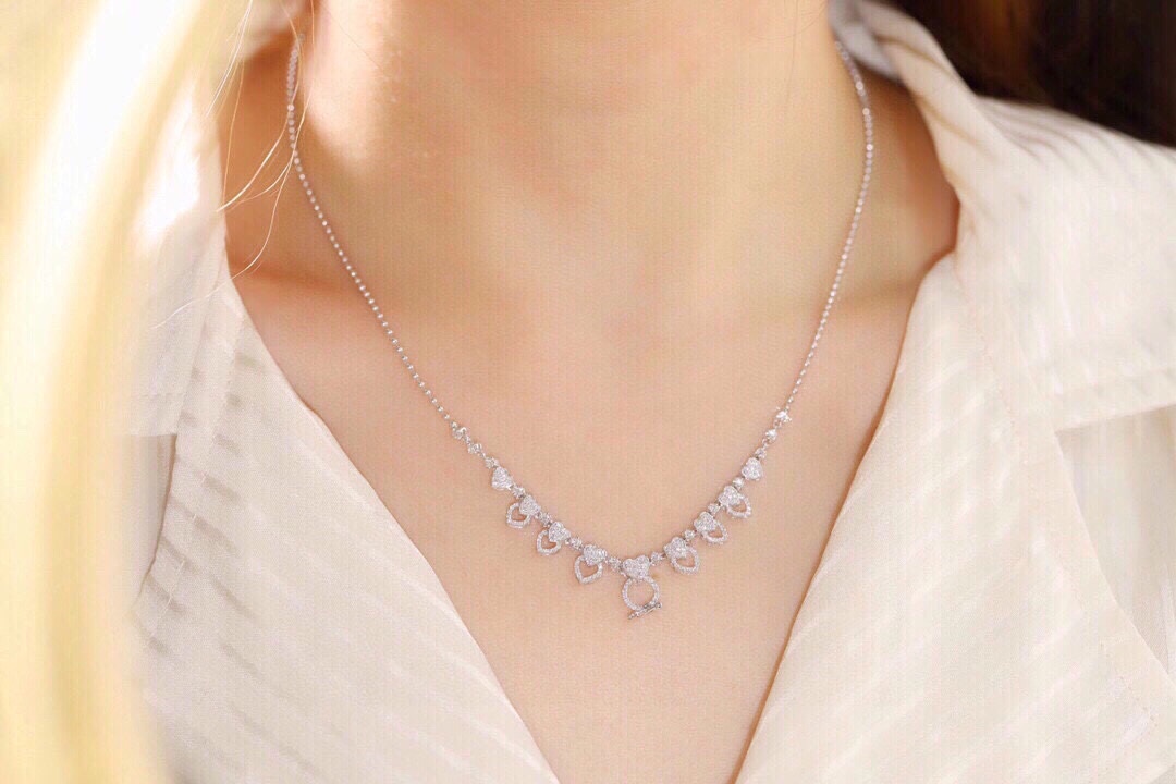 18k Gold Necklace, Luxury Semi-Circle Diamond Necklace with 0.75ct Natural Diamonds