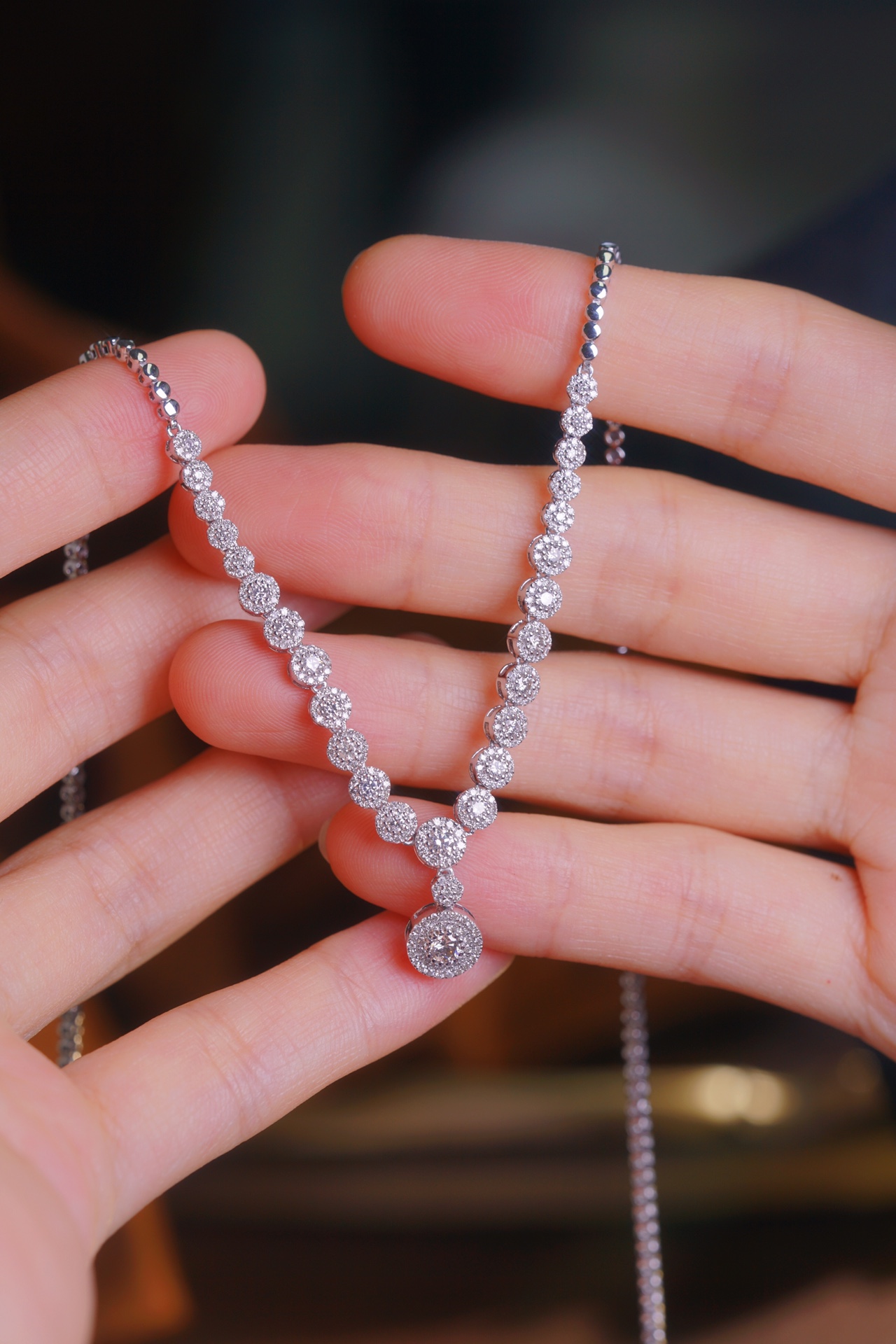 18k Gold Necklace, Luxury Semi-Circle Diamond Necklace with 1.70ct Natural Diamonds