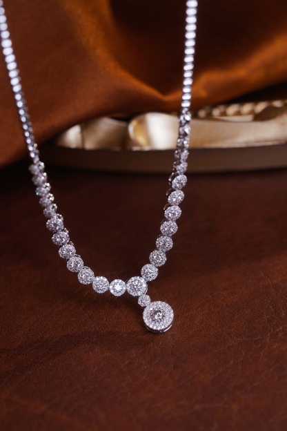 18k Gold Necklace, Luxury Semi-Circle Diamond Necklace with 1.70ct Natural Diamonds