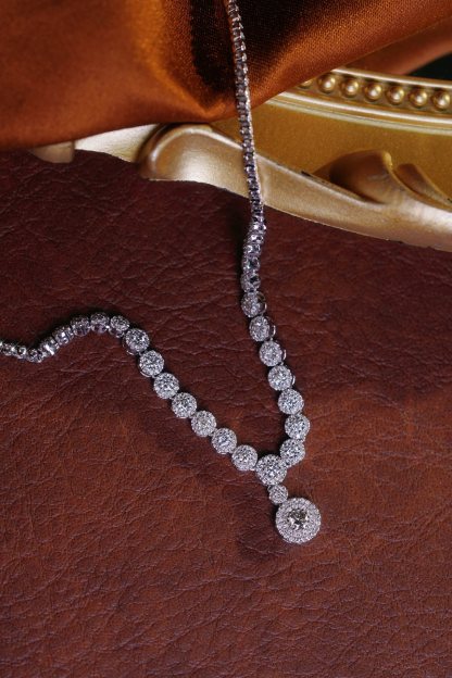 18k Gold Necklace, Luxury Semi-Circle Diamond Necklace with 1.70ct Natural Diamonds