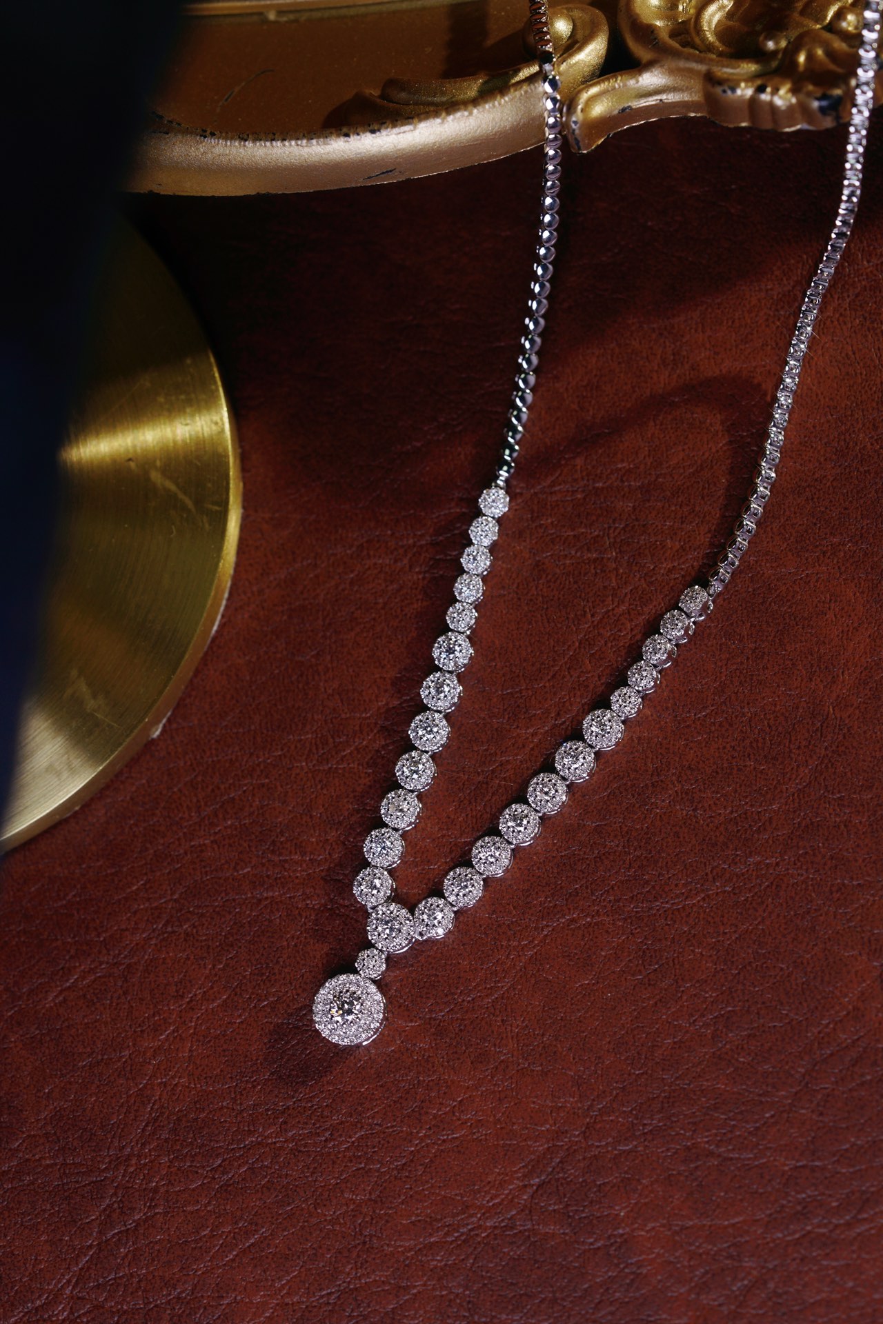 18k Gold Necklace, Luxury Semi-Circle Diamond Necklace with 1.70ct Natural Diamonds