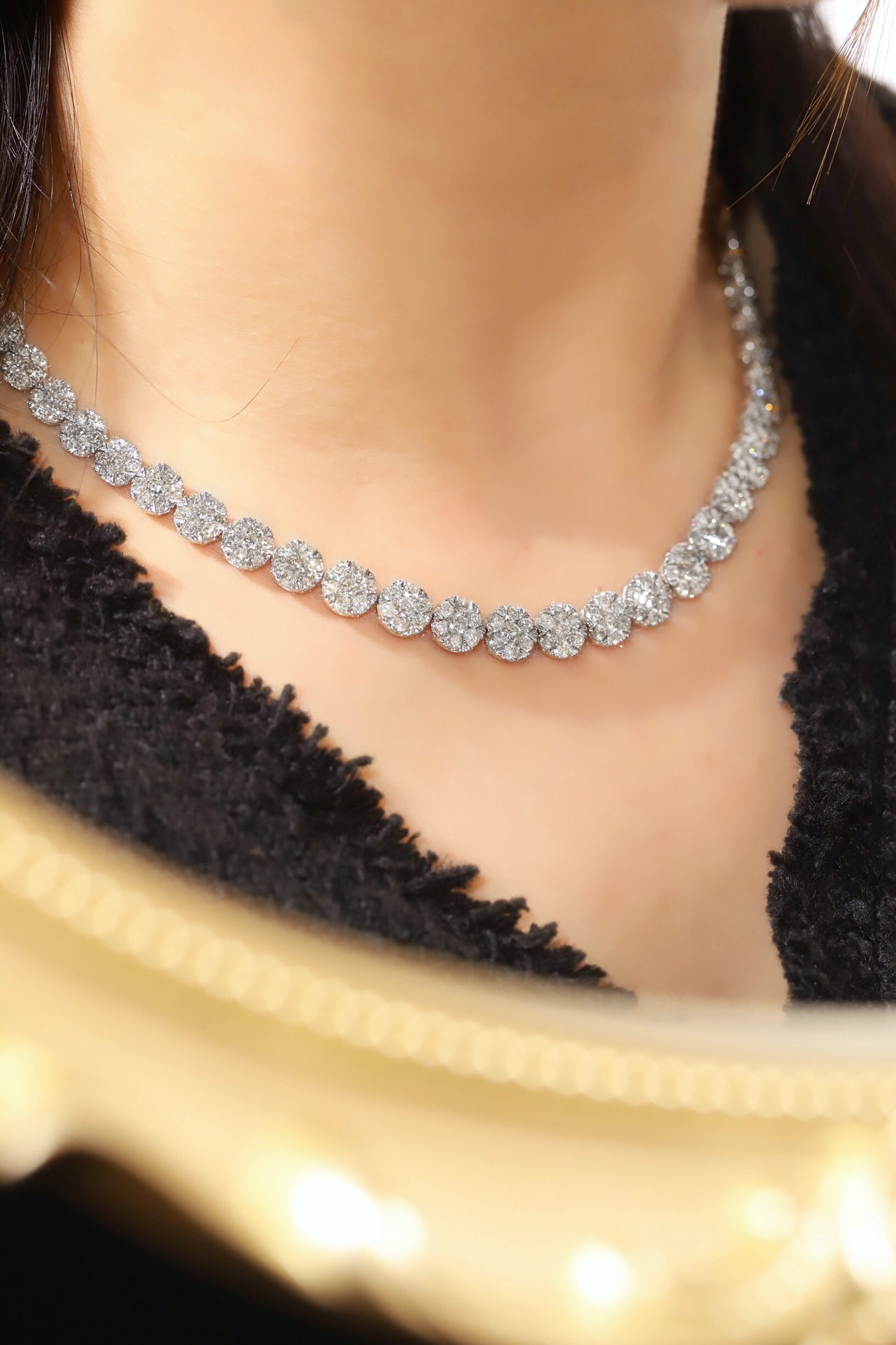 18k Gold Necklace with Luxury Diamond-Set Evening Gown Chain; Natural Diamonds totaling 13ct