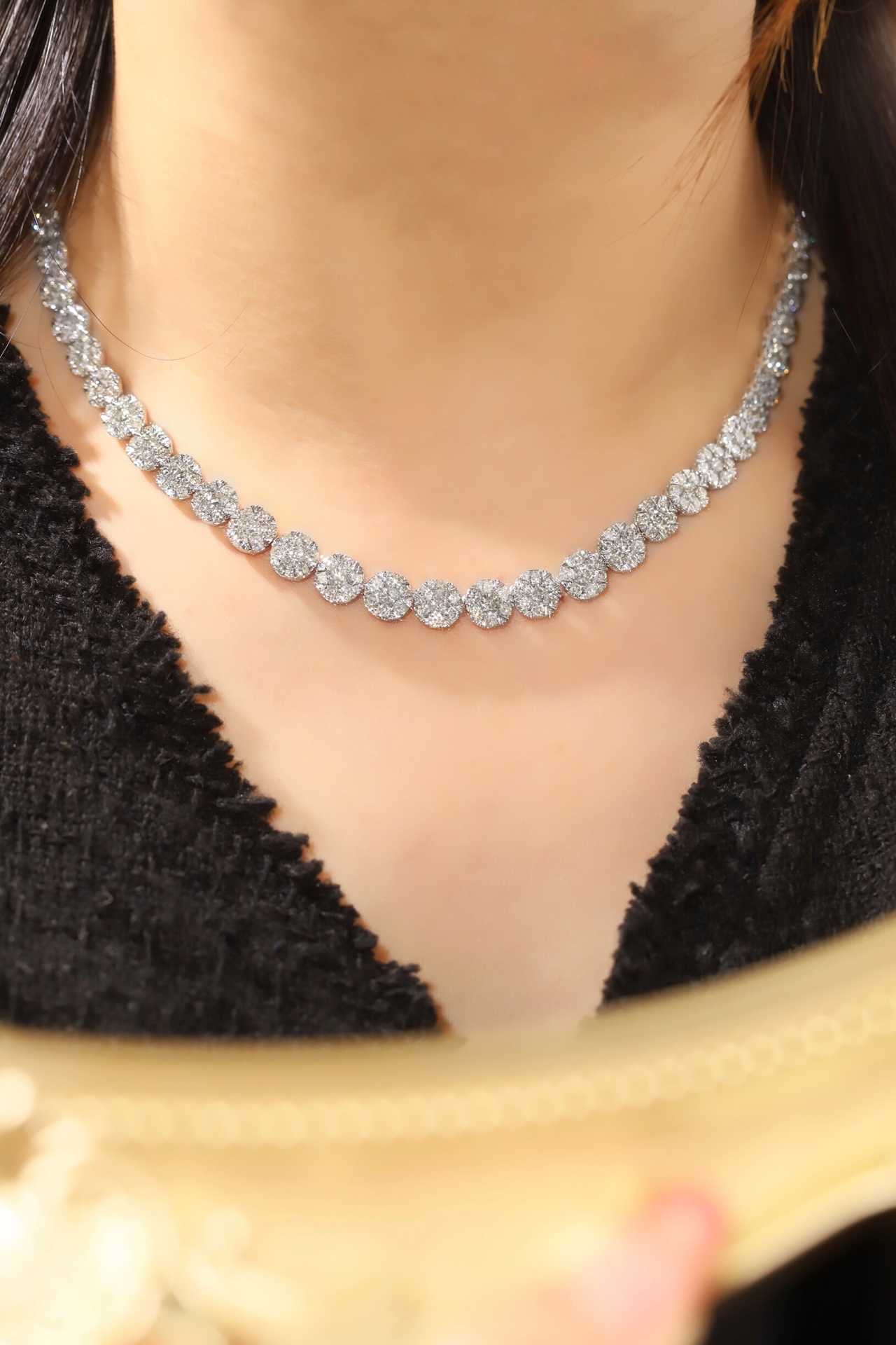 18k Gold Necklace with Luxury Diamond-Set Evening Gown Chain; Natural Diamonds totaling 13ct