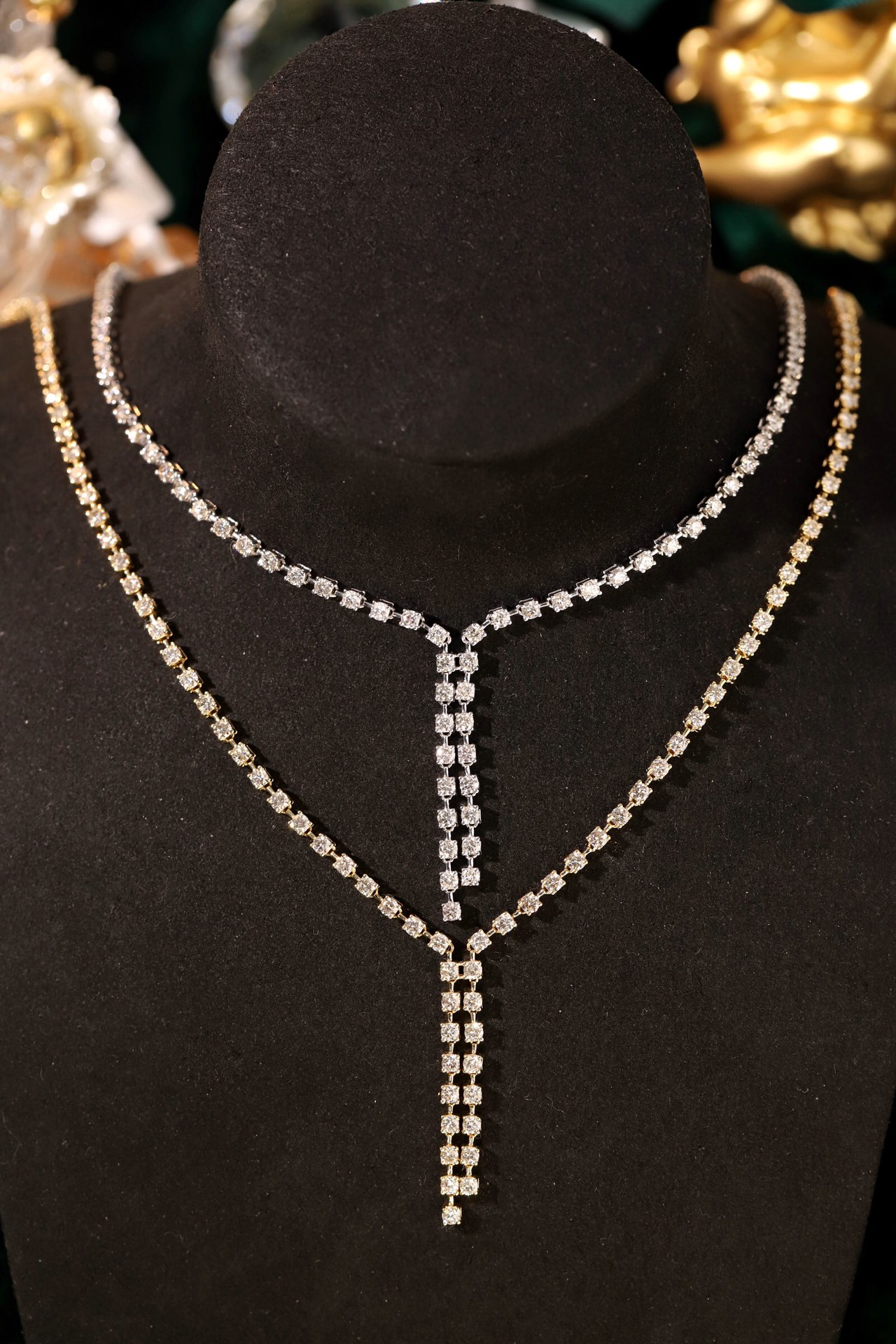 [Copy]18k Gold Necklace with Luxury Diamond-Set Evening Gown Chain; Natural Diamonds totaling 8ct
