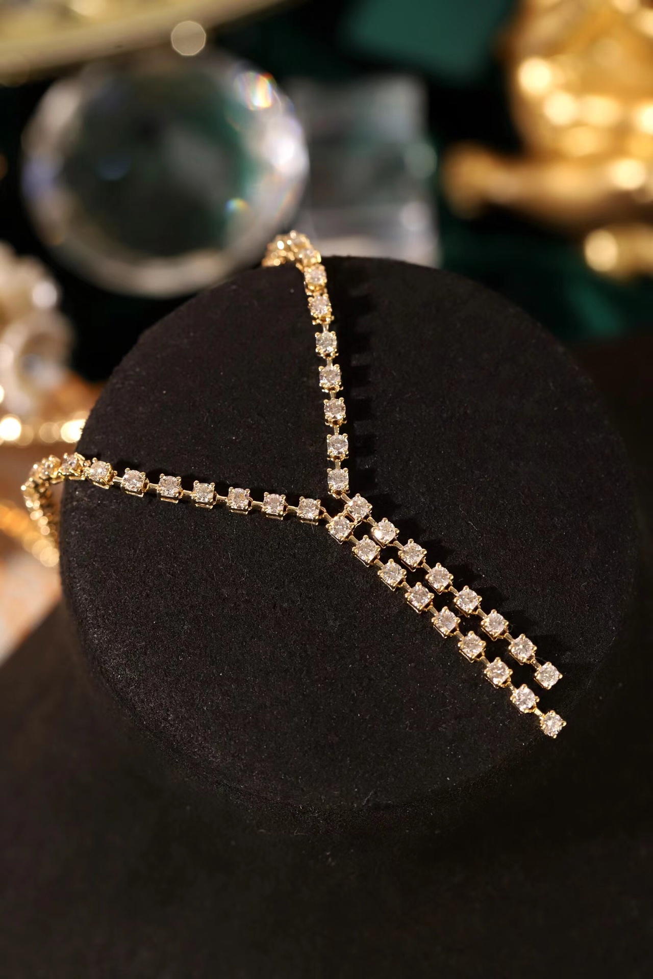 [Copy]18k Gold Necklace with Luxury Diamond-Set Evening Gown Chain; Natural Diamonds totaling 8ct