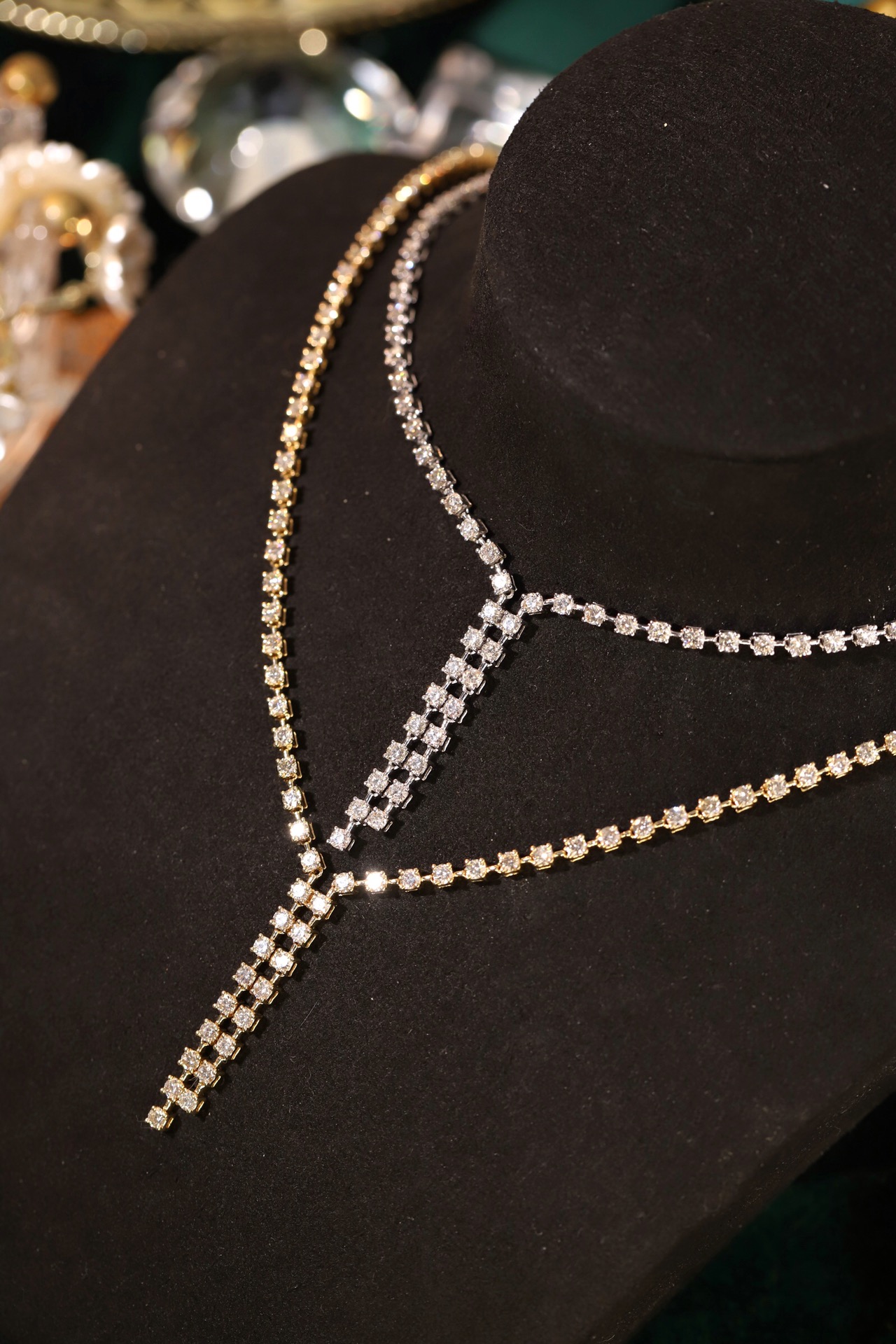 [Copy]18k Gold Necklace with Luxury Diamond-Set Evening Gown Chain; Natural Diamonds totaling 8ct
