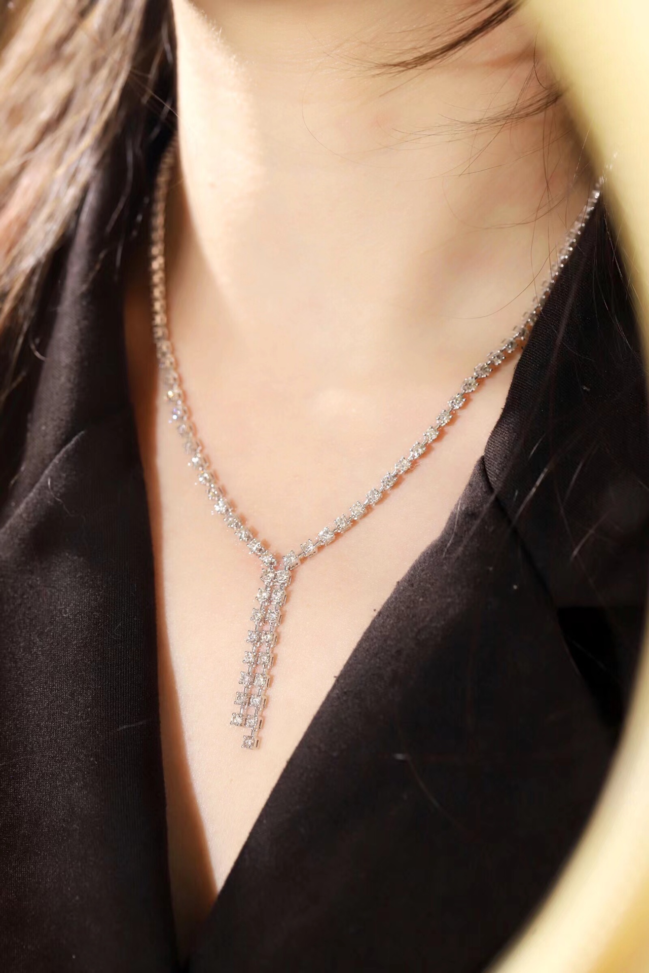 [Copy]18k Gold Necklace with Luxury Diamond-Set Evening Gown Chain; Natural Diamonds totaling 8ct