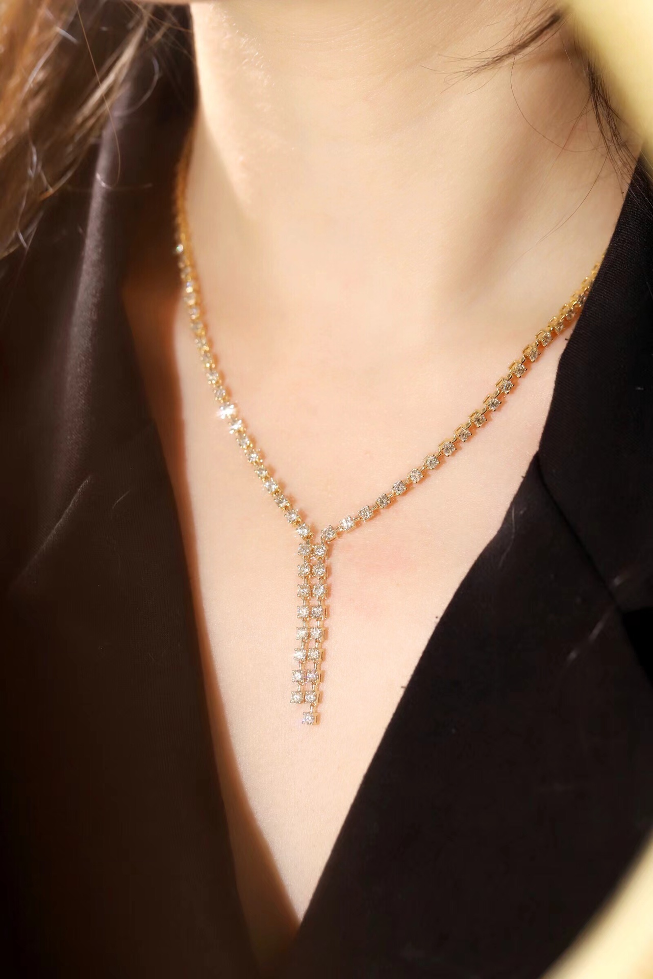 [Copy]18k Gold Necklace with Luxury Diamond-Set Evening Gown Chain; Natural Diamonds totaling 8ct