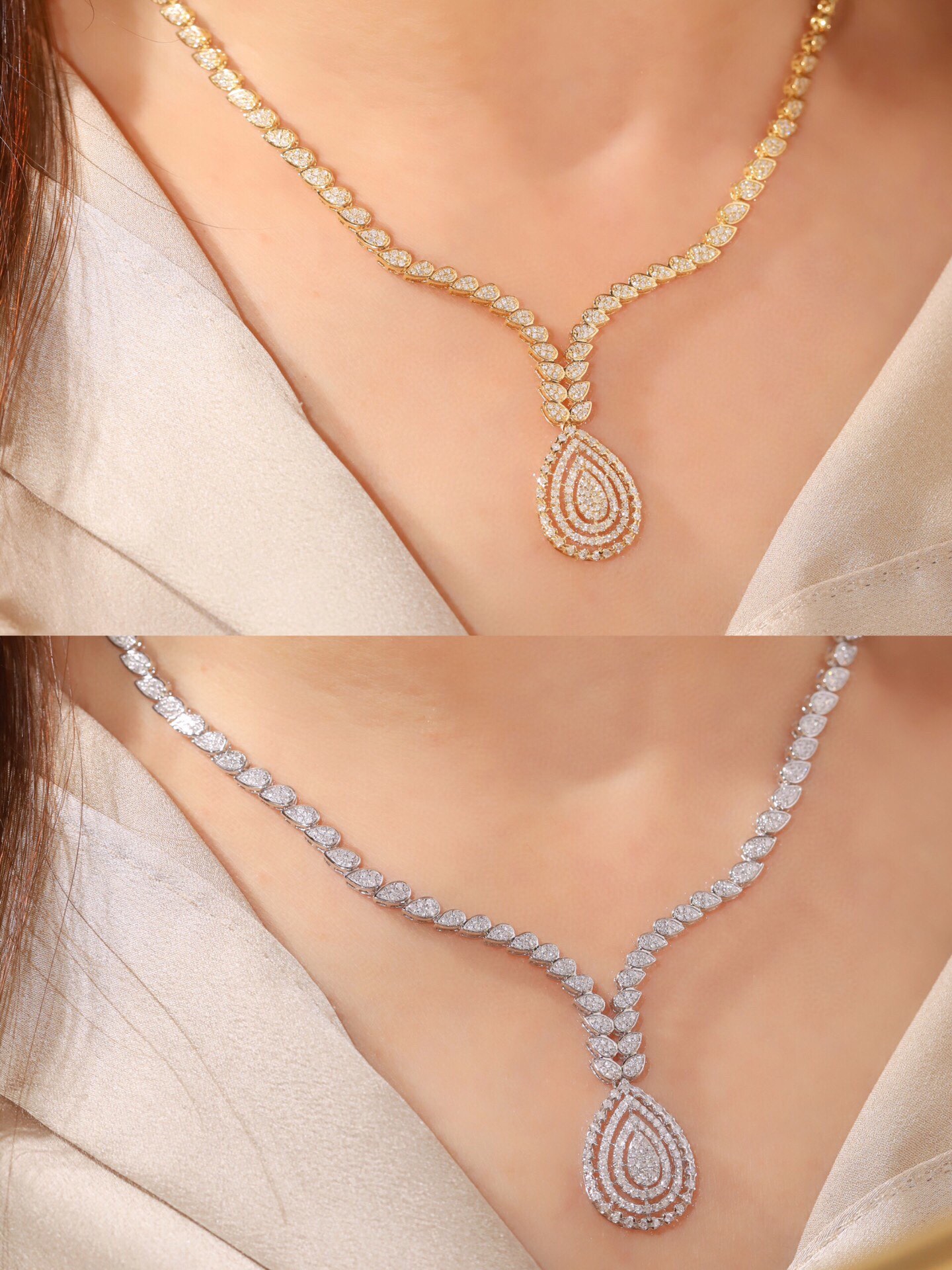 18k Gold Necklace, Luxury Semi-Circle Diamond Necklace with 2.20ct Natural Diamonds