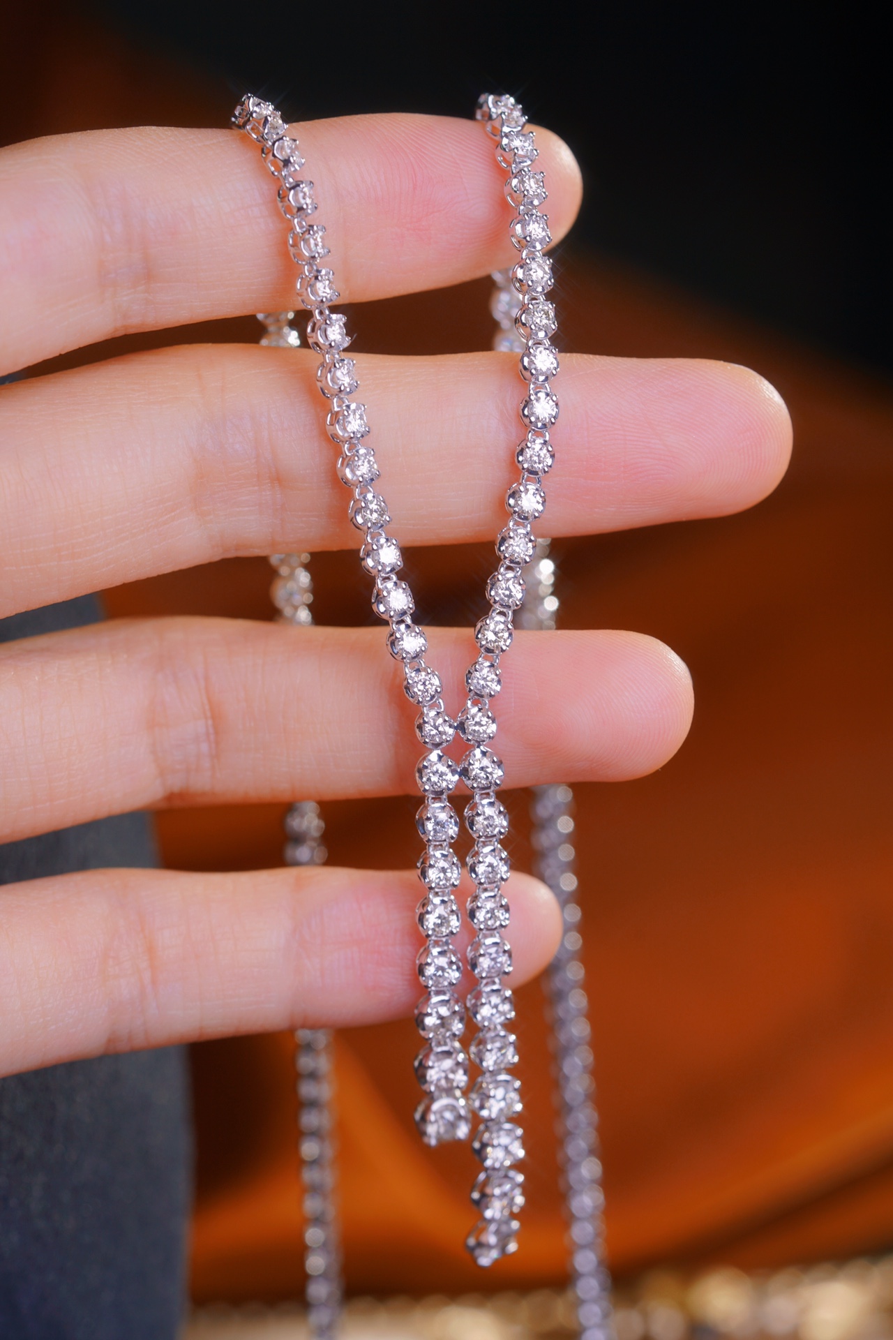 18k Gold Necklace with Luxury Diamond-Set Evening Gown Chain; Natural Diamonds totaling 3.65ct