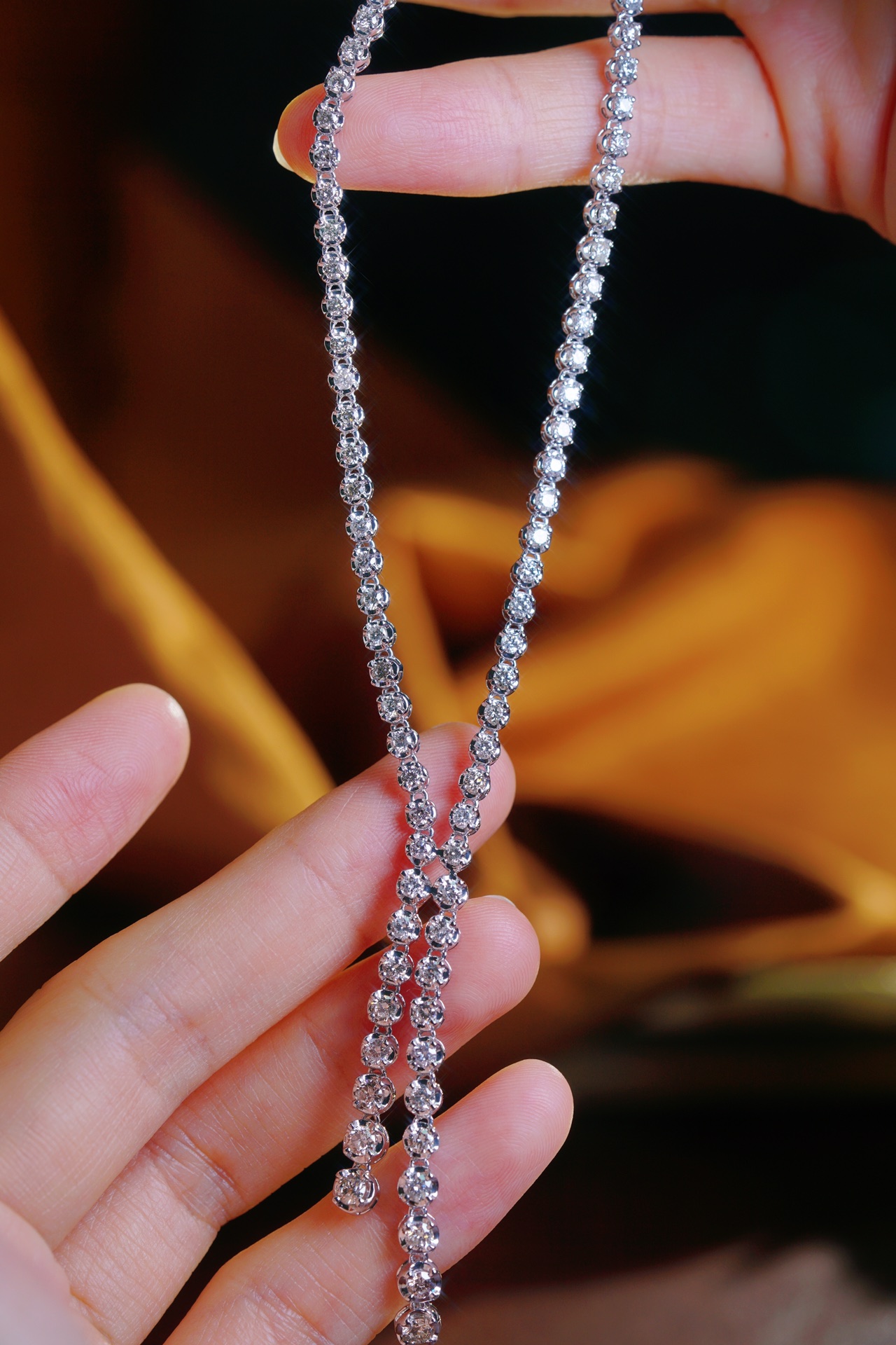 18k Gold Necklace with Luxury Diamond-Set Evening Gown Chain; Natural Diamonds totaling 3.65ct