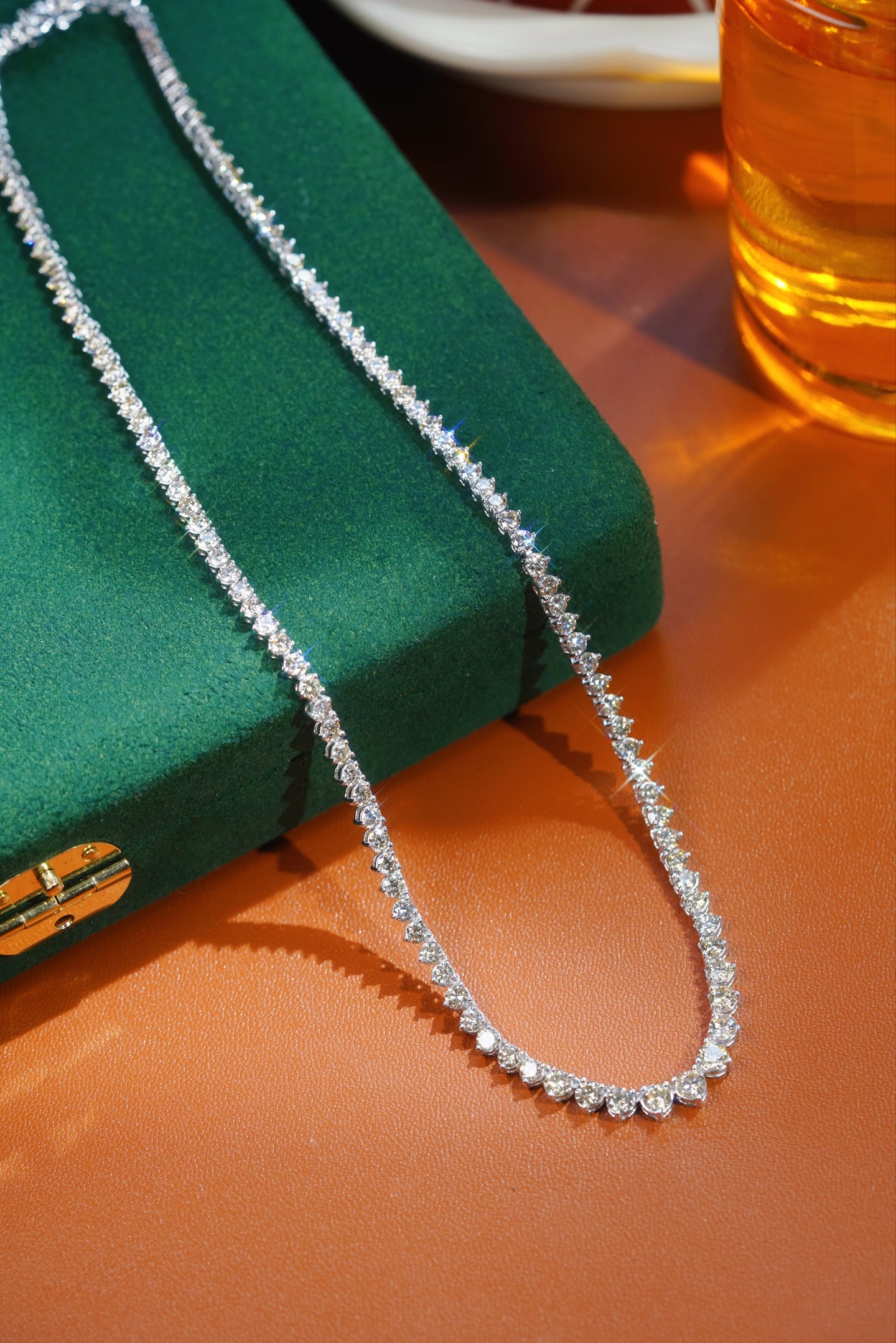 18k Gold Necklace with Luxury Diamond-Set Evening Gown Chain; Natural Diamonds totaling 12ct
