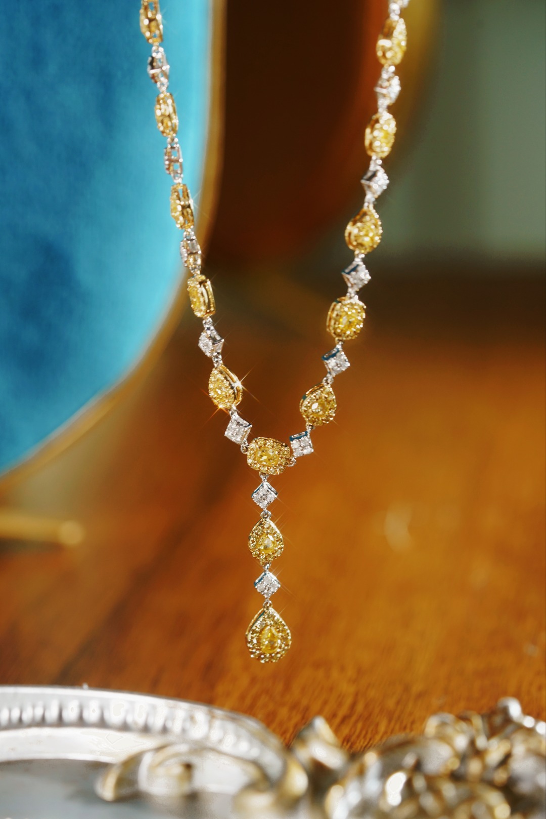 18k Gold Necklace, Luxury Yellow Diamond Necklace, Natural Diamond 2.30ct