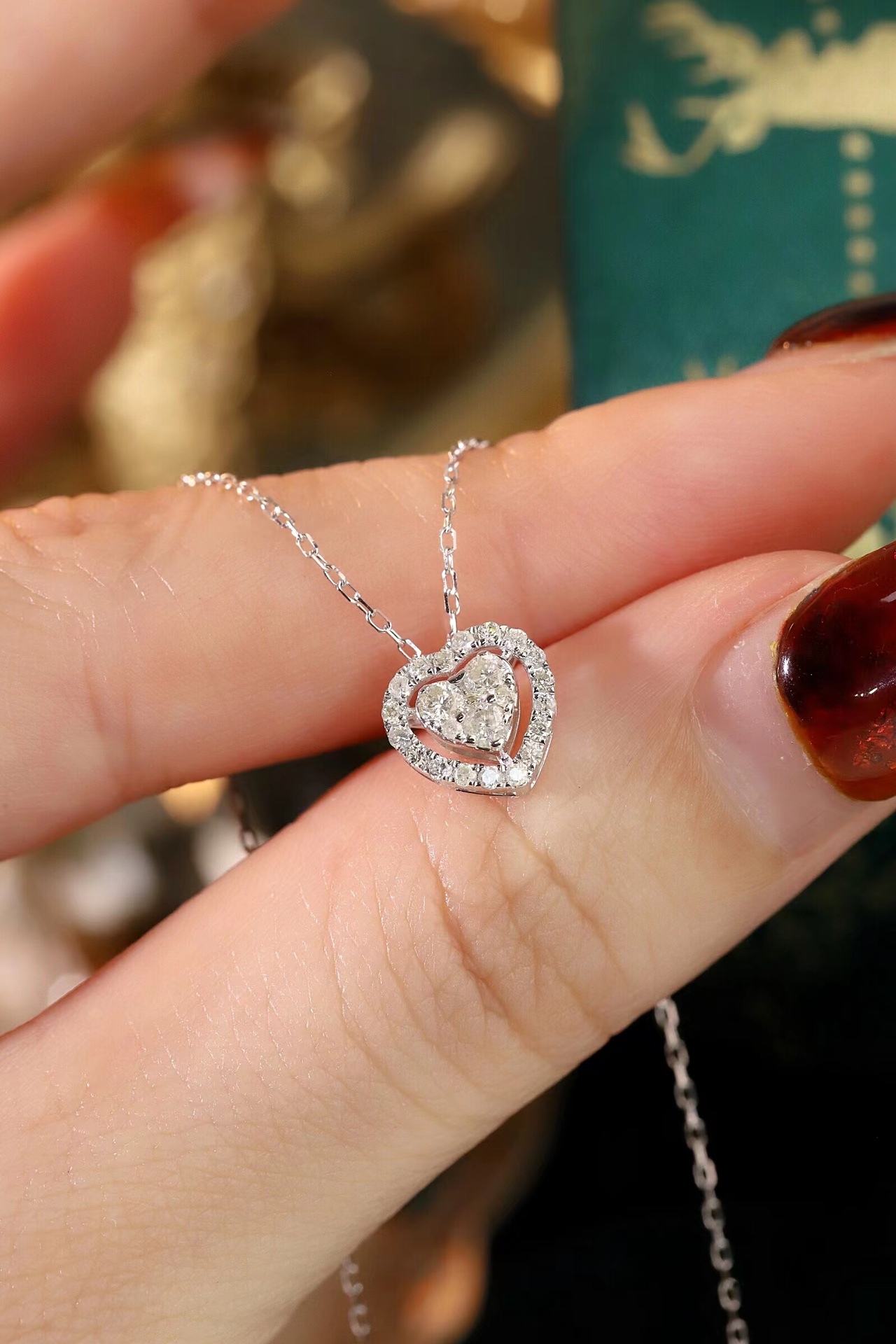 18k Gold Necklace with Heart Design, Natural Diamond 0.30ct