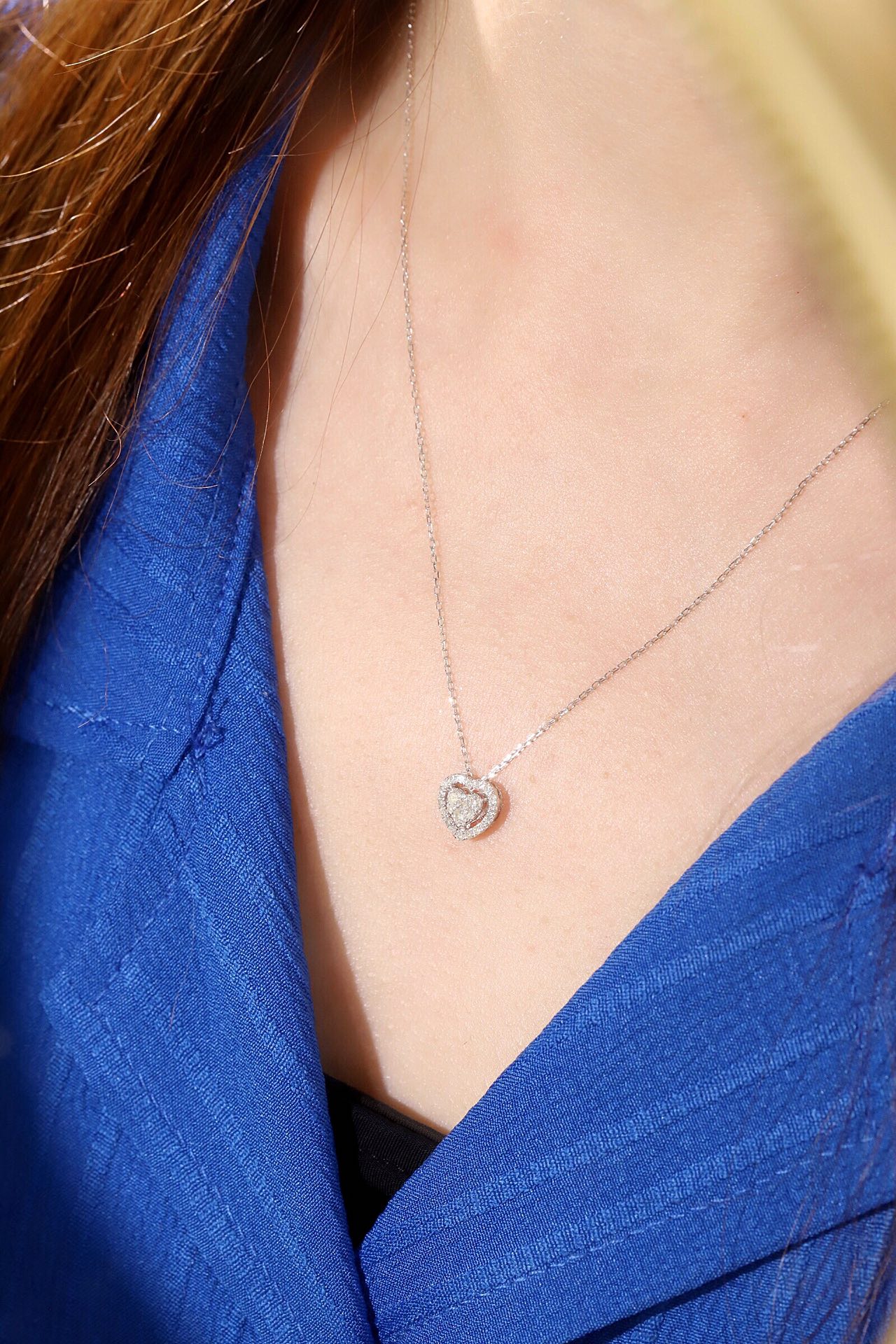 18k Gold Necklace with Heart Design, Natural Diamond 0.30ct