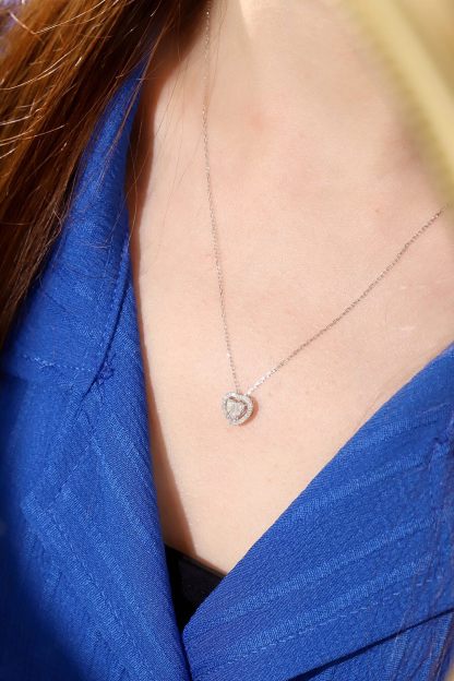 18k Gold Necklace with Heart Design, Natural Diamond 0.30ct