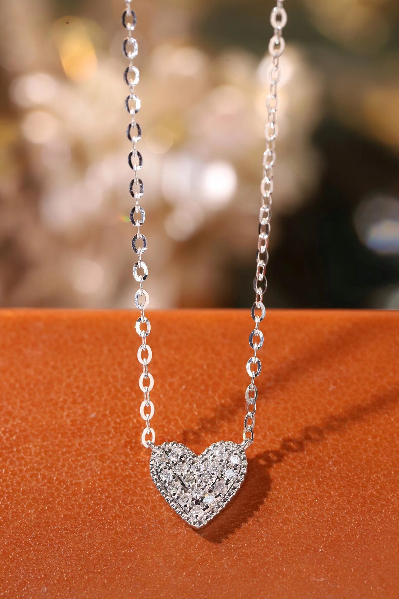 18k Gold Necklace with Heart Design, Natural Diamond 0.10ct