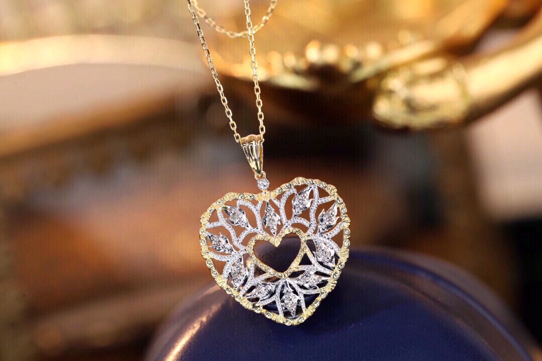 18k Gold Necklace with Heart Design, Natural Diamond 0.18ct