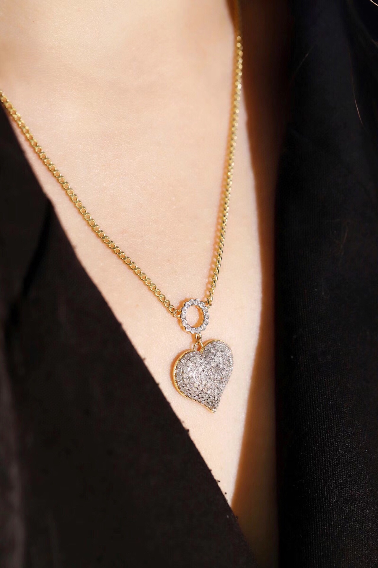 18k Gold Necklace, Heart Shape Design, 1ct Natural Diamond