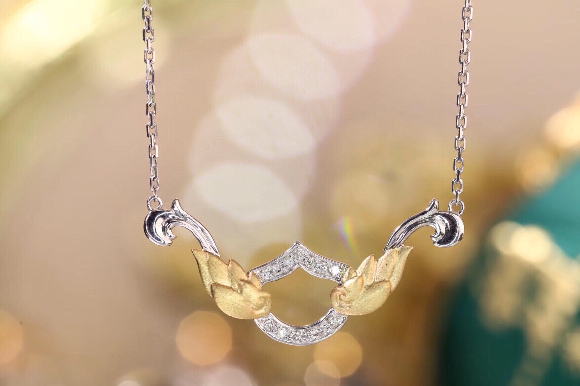 18k Gold Necklace with Angel Design, Natural Diamond 0.07ct