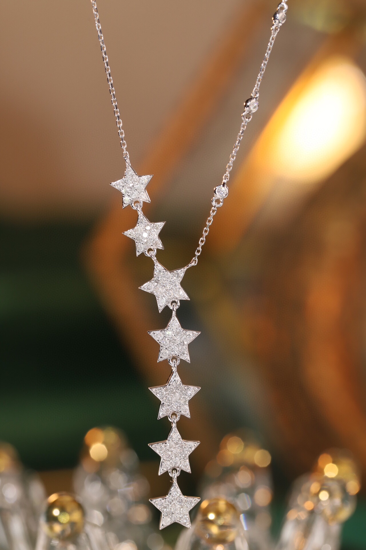 18k Gold Necklace with Star Design, Natural Diamond 0.80ct