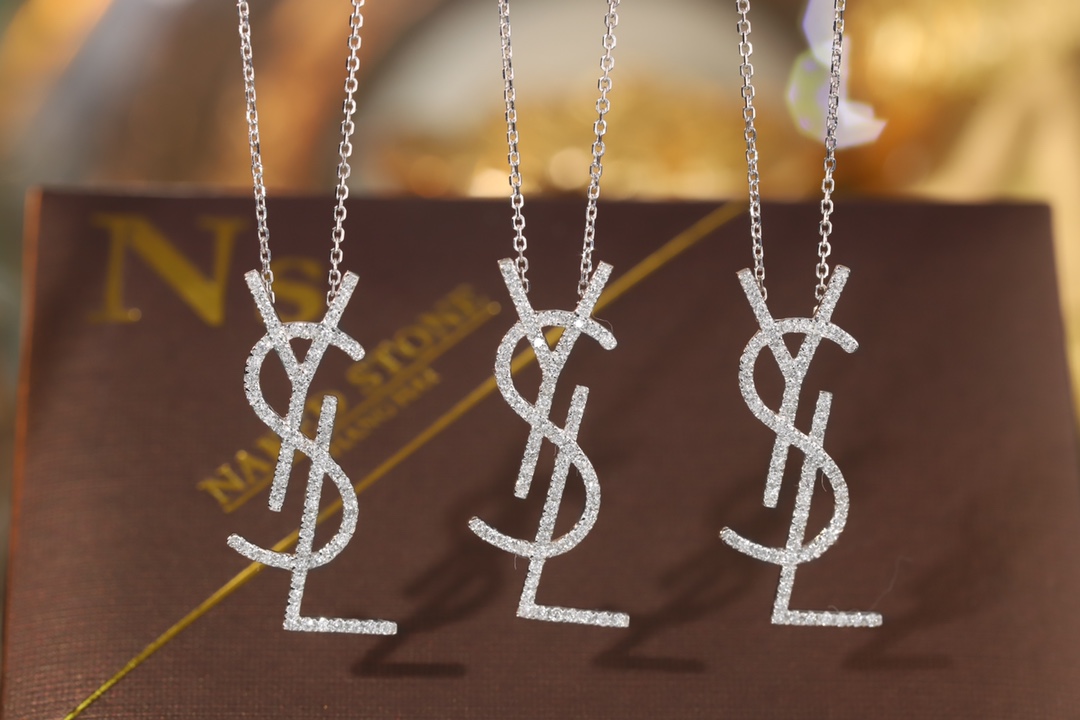 18k Gold Necklace, YSL Letter Necklace with 0.30ct Natural Diamond