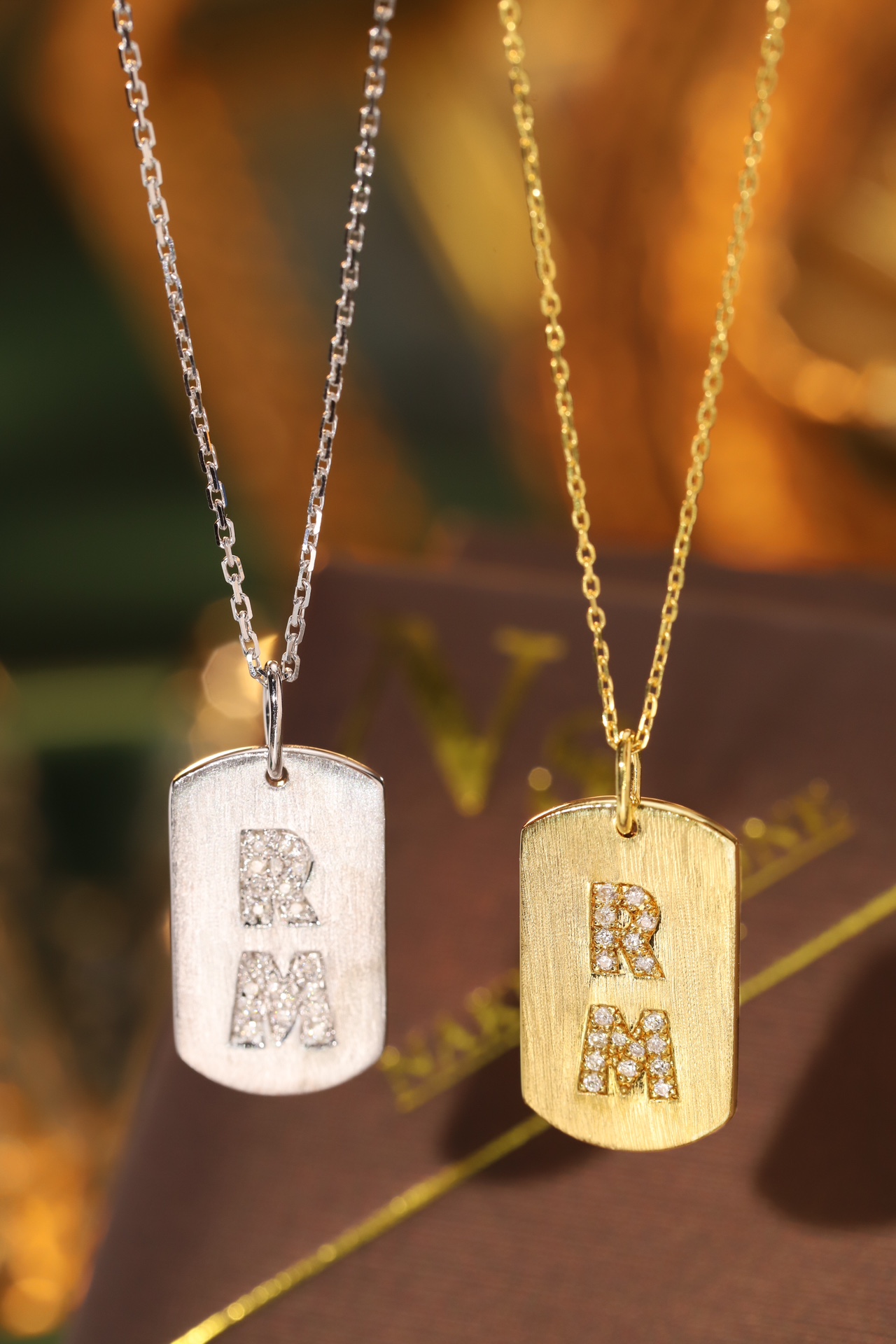 18k Gold Diamond Necklace with Letter Pendant, Customized Name, Natural Diamond 0.10ct