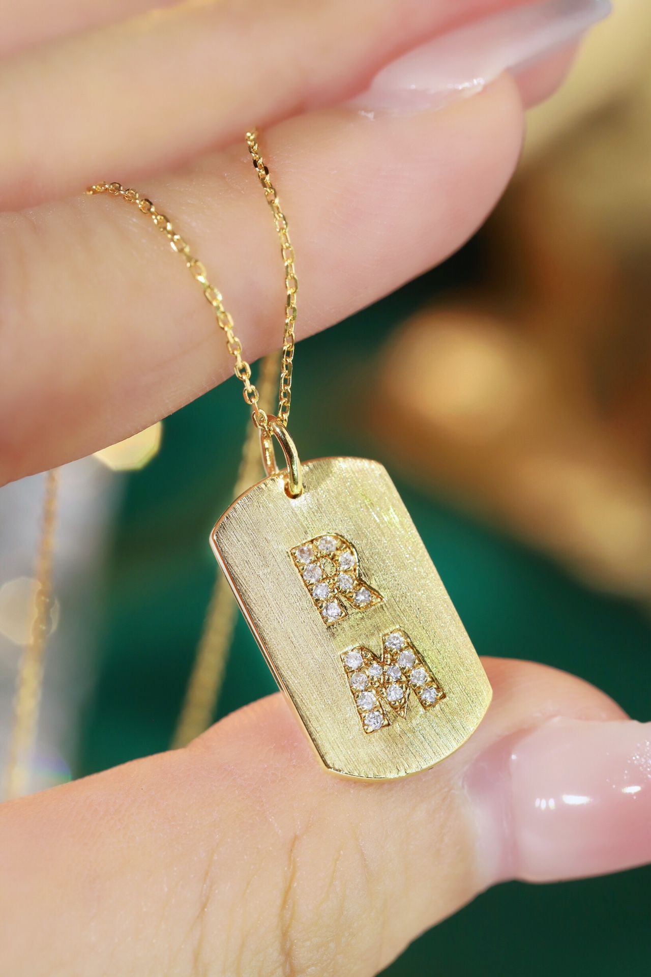 18k Gold Diamond Necklace with Letter Pendant, Customized Name, Natural Diamond 0.10ct