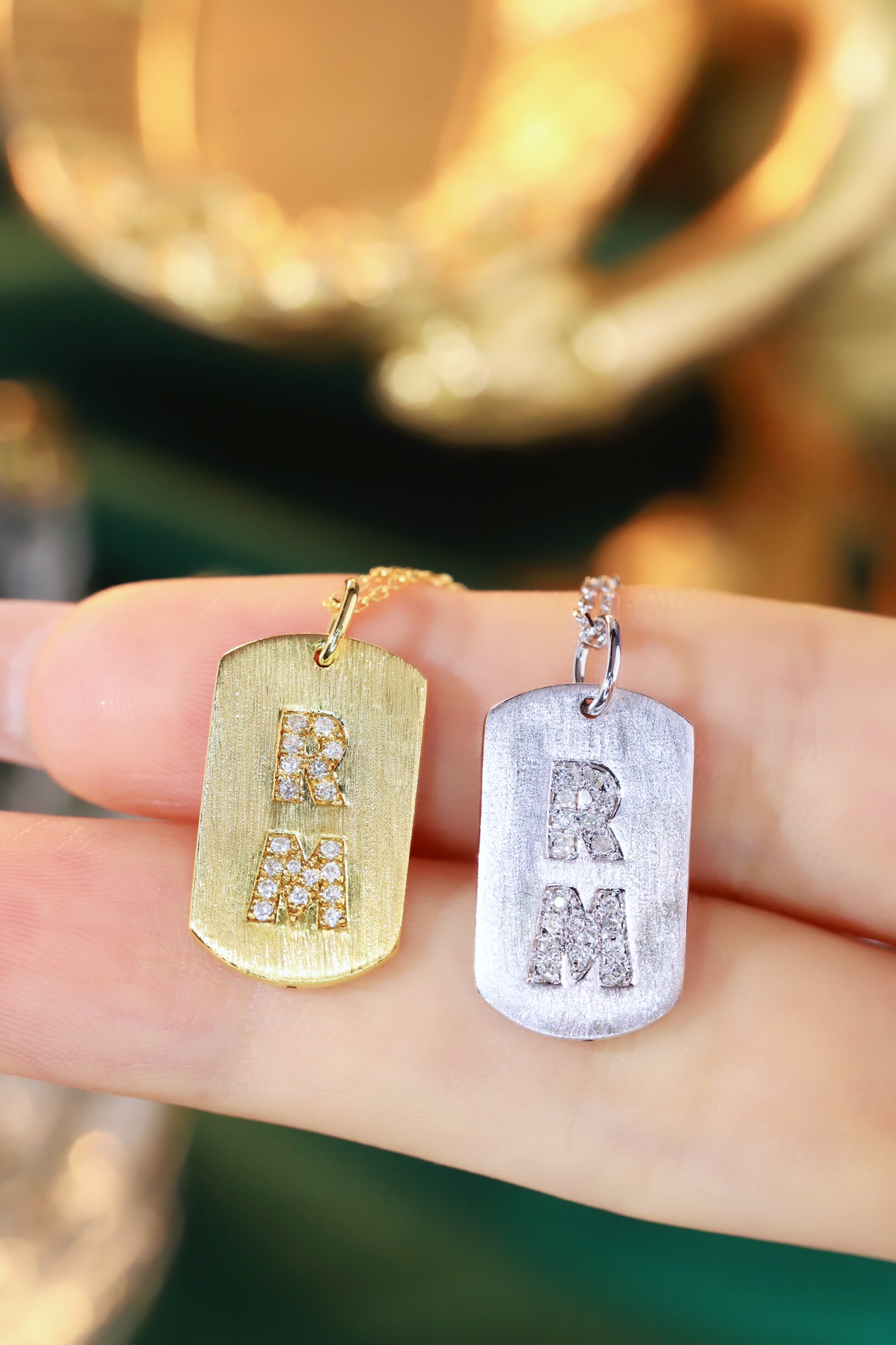 18k Gold Diamond Necklace with Letter Pendant, Customized Name, Natural Diamond 0.10ct